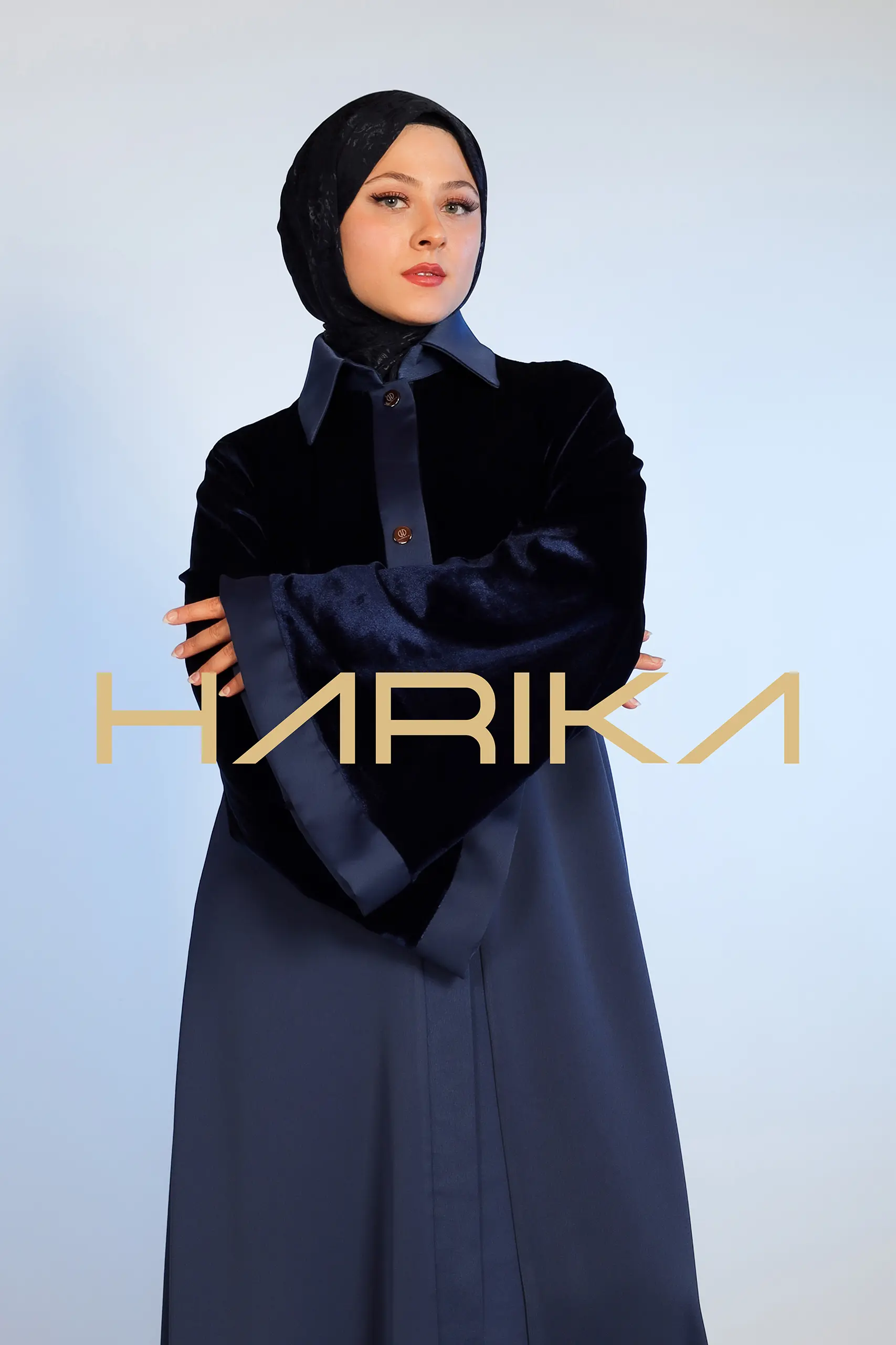 Abaya Navy Blue Velvet Detail - The Meeting of Elegance and Nobility - Image 16