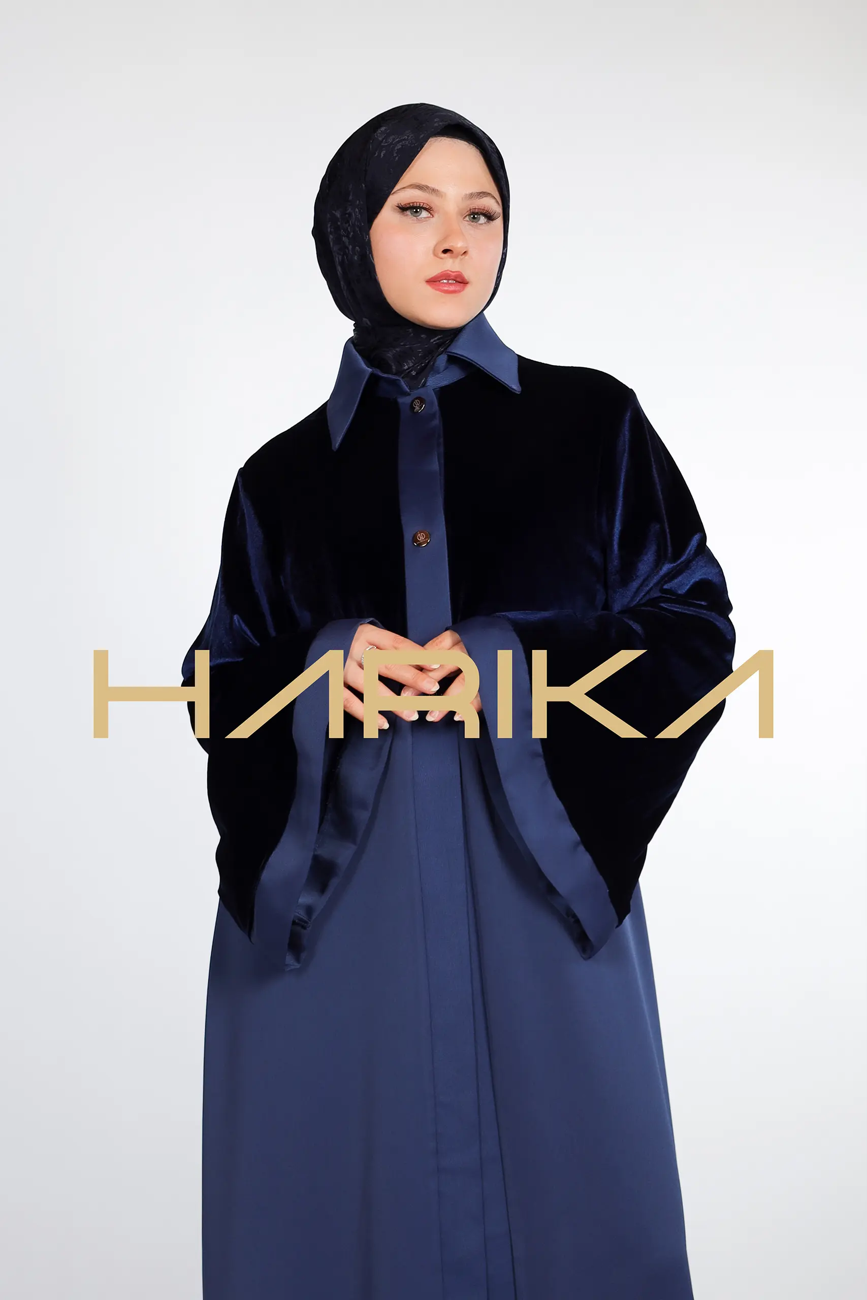 Abaya Navy Blue Velvet Detail - The Meeting of Elegance and Nobility - Image 14