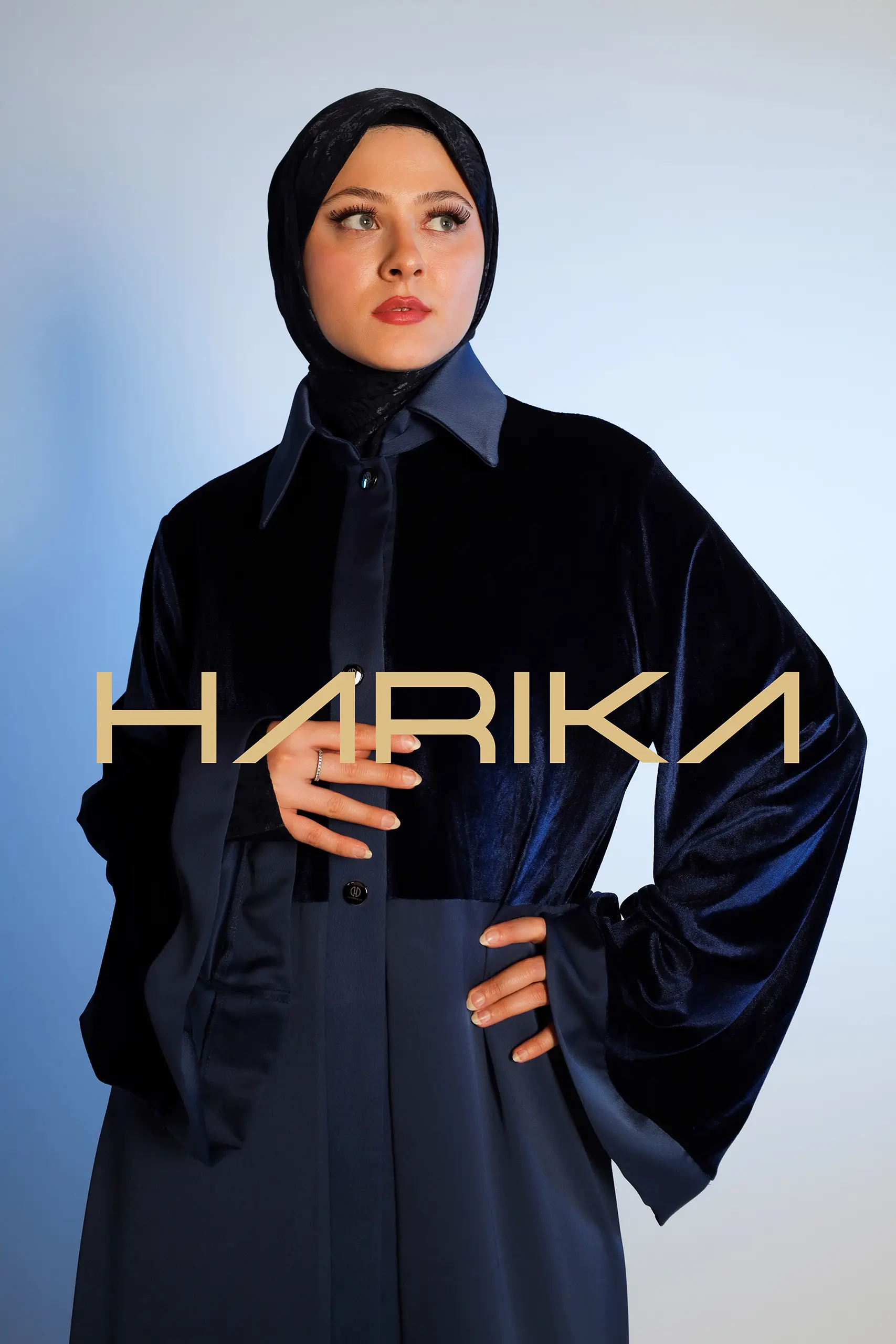 Abaya Navy Blue Velvet Detail - The Meeting of Elegance and Nobility - Image 6
