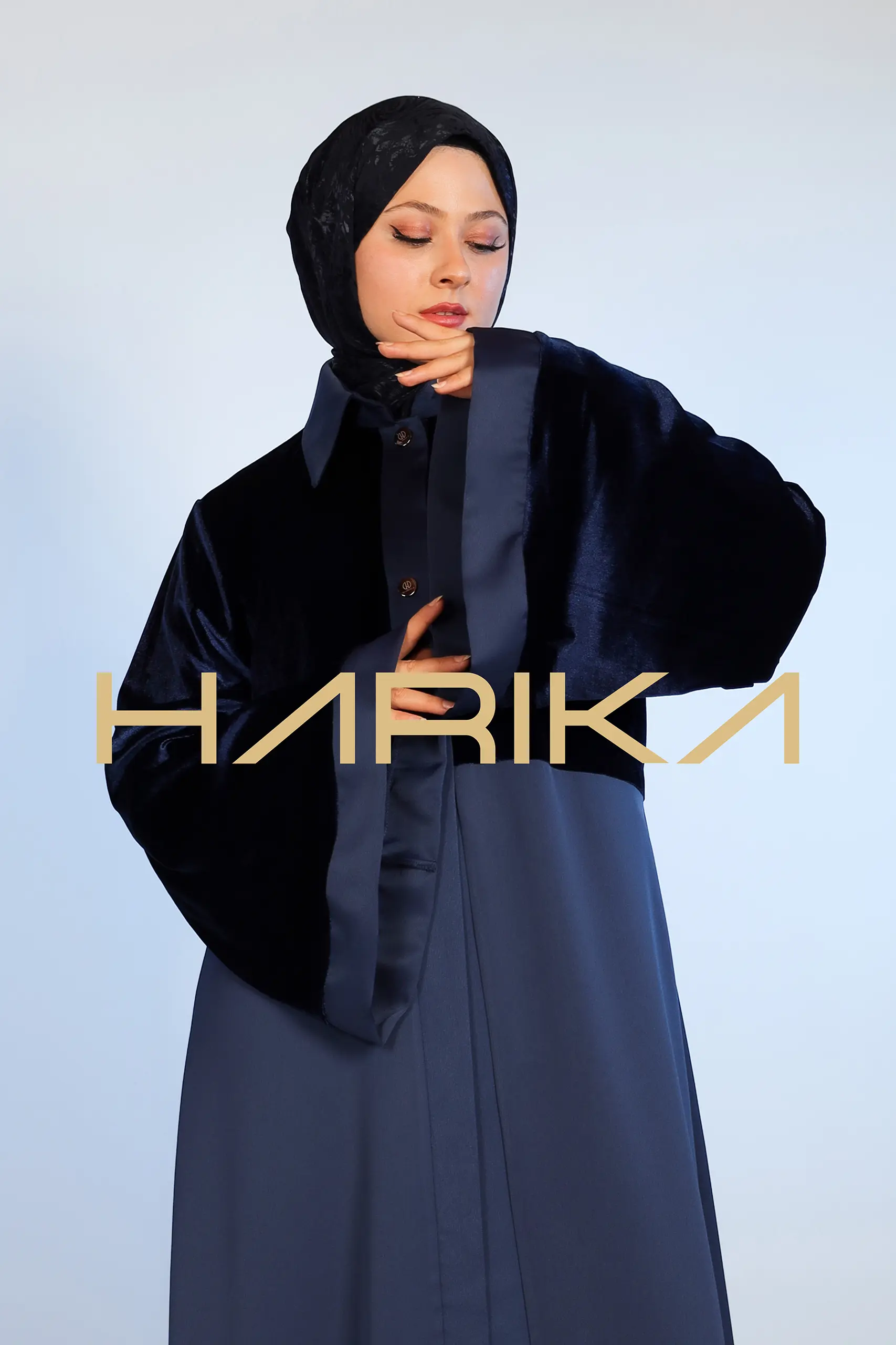 Abaya Navy Blue Velvet Detail - The Meeting of Elegance and Nobility