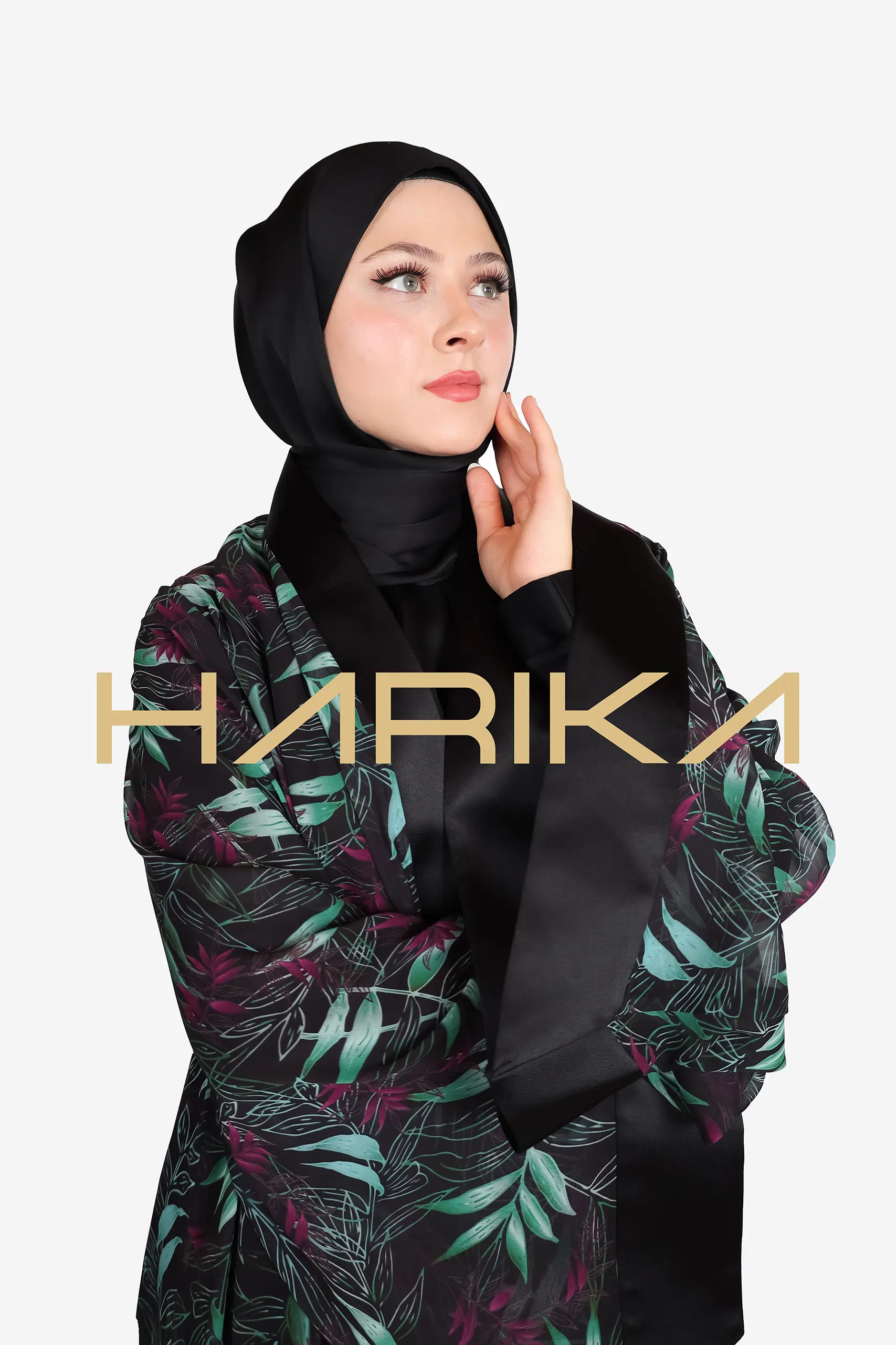 Floral Chiffon Abaya Set, 4 Pieces (Abaya, Dress, shawl, and Belt) - Image 4