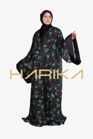 Floral Chiffon Abaya Set, 4 Pieces (Abaya, Dress, shawl, and Belt)