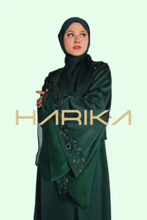 A luxurious abaya with shawl adorned with sparkling Swarovski crystal rose embroidery