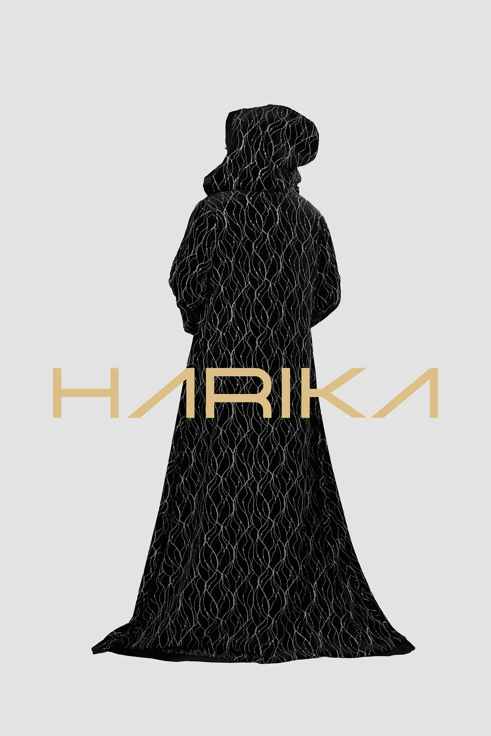 A luxurious velvet abaya adorned with high-quality silver stripes - Image 2