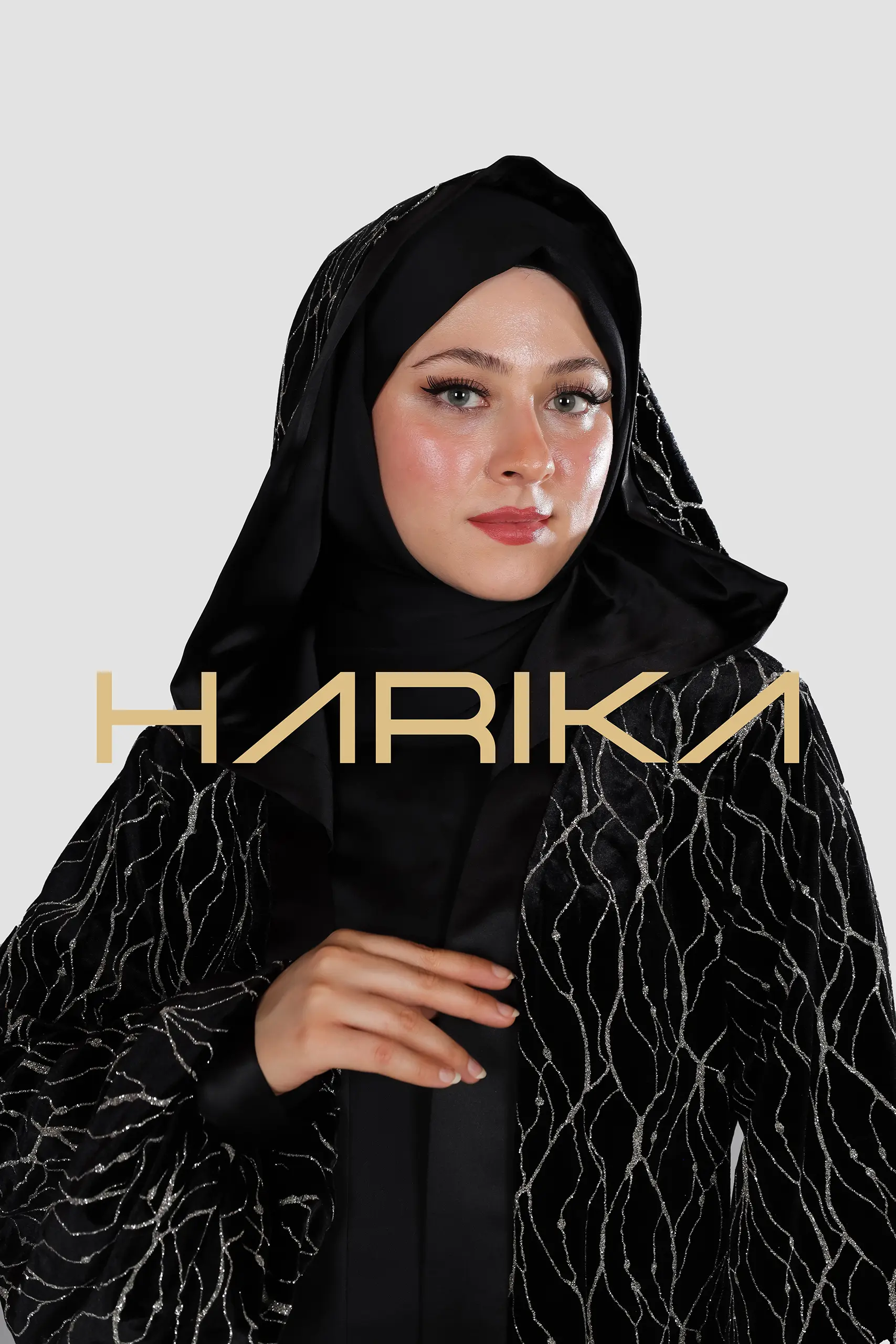 A luxurious velvet abaya adorned with high-quality silver stripes - Image 9