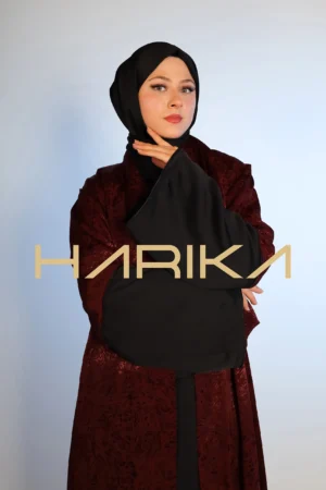 Jessica silk abaya and shawl in luxurious burgundy color