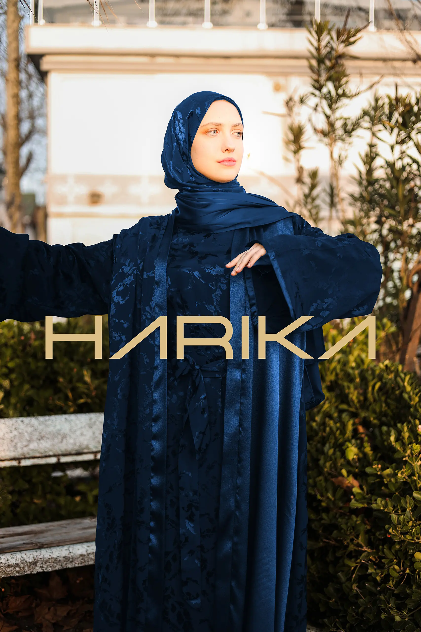 Jessica Premium Silk Navy Blue 3-Piece Abaya Set - Image 3