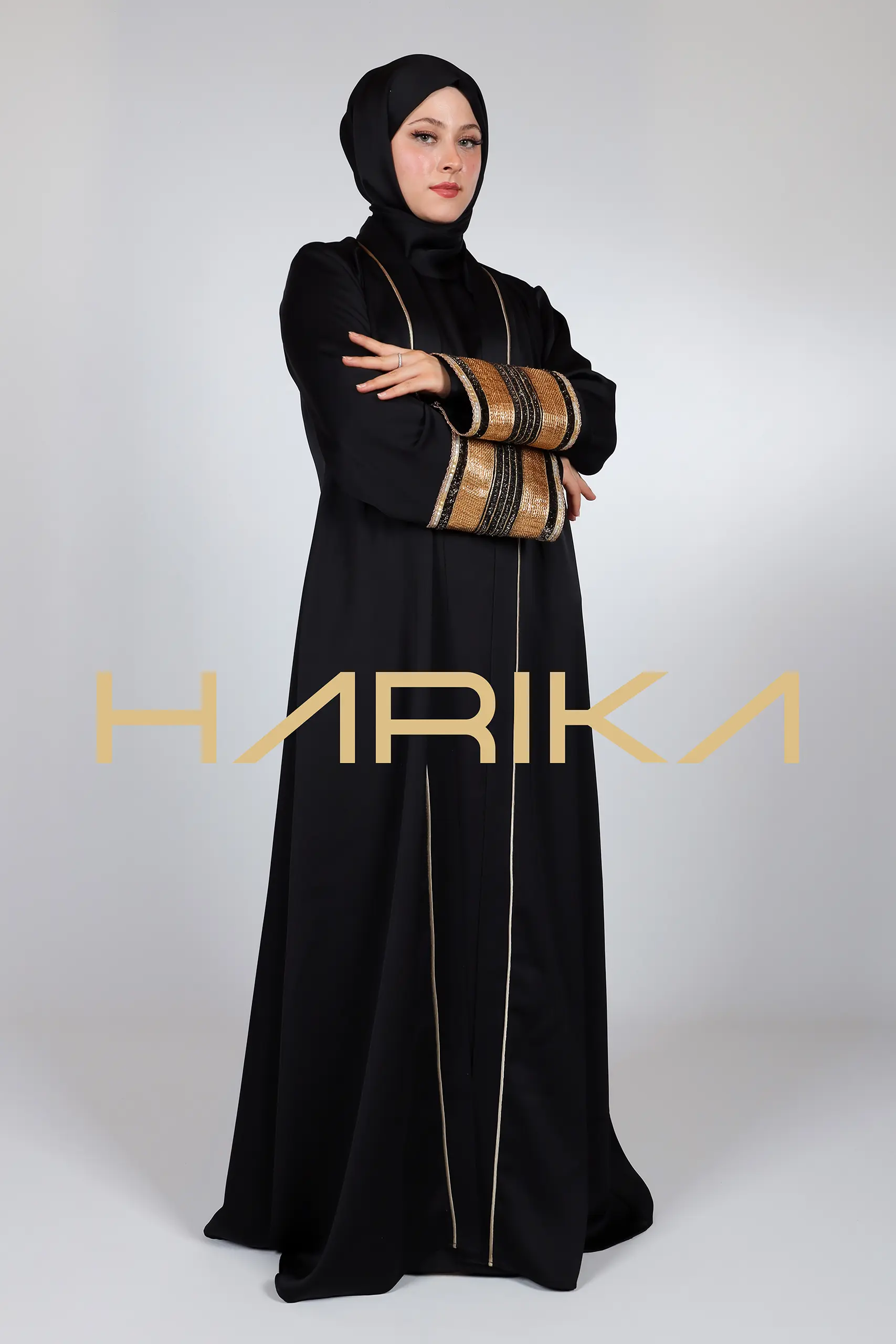 Black Gold Detailed Luxury Abaya - Traditional Elegance and Modern Design Meet (the dress is not included) - Image 2