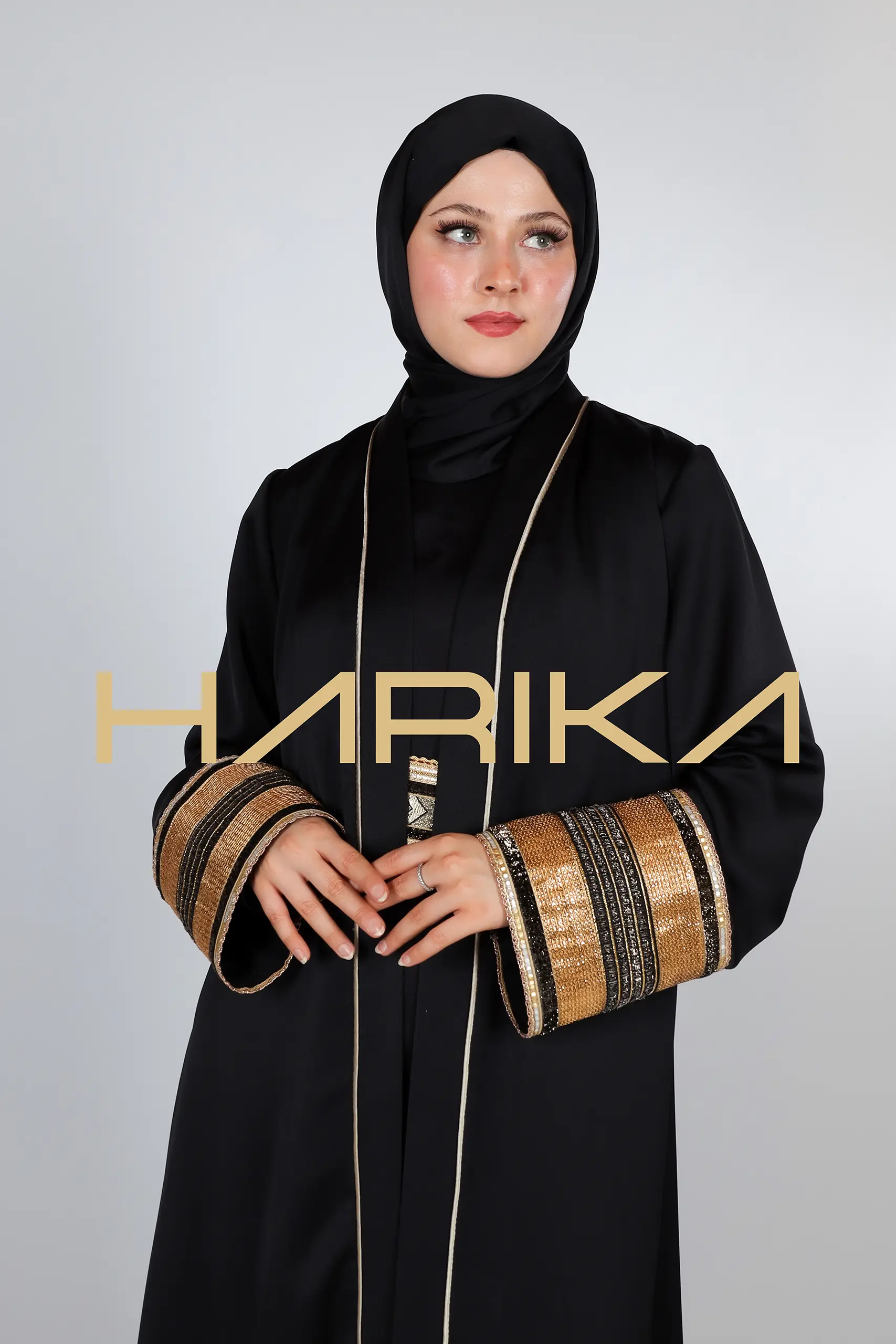 Black Gold Detailed Luxury Abaya - Traditional Elegance and Modern Design Meet (the dress is not included) - Image 8
