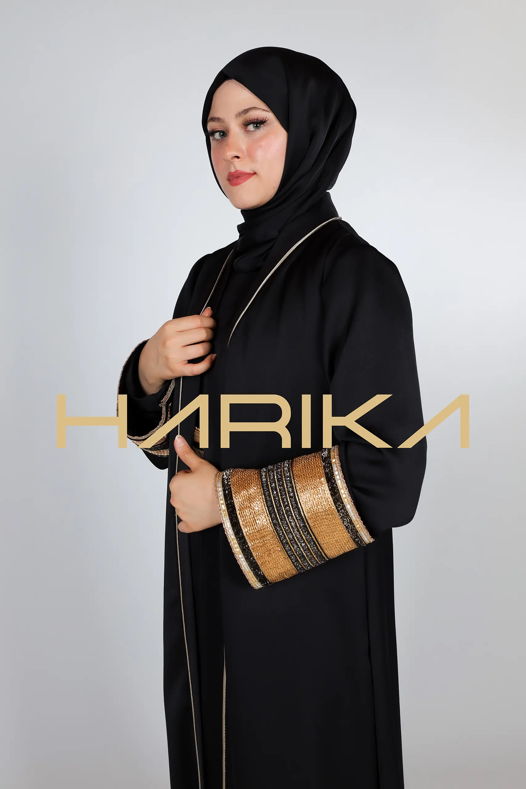 Black Gold Detailed Luxury Abaya - Traditional Elegance and Modern Design Meet (the dress is not included) - Image 7