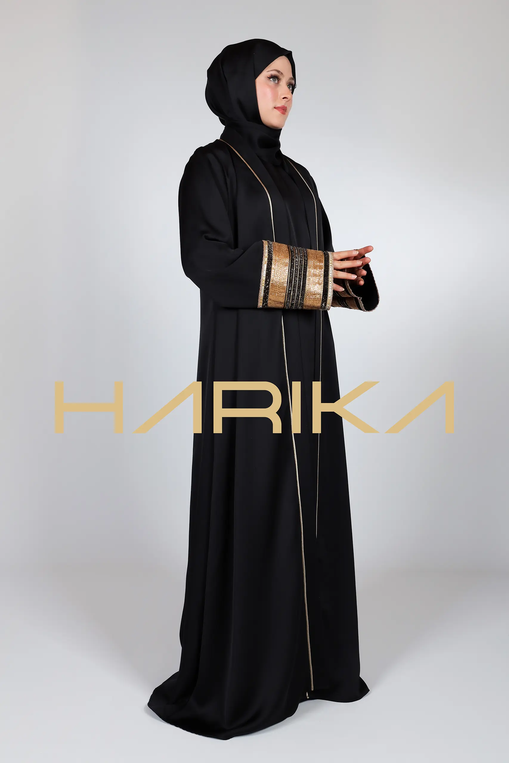 Black Gold Detailed Luxury Abaya - Traditional Elegance and Modern Design Meet (the dress is not included) - Image 5