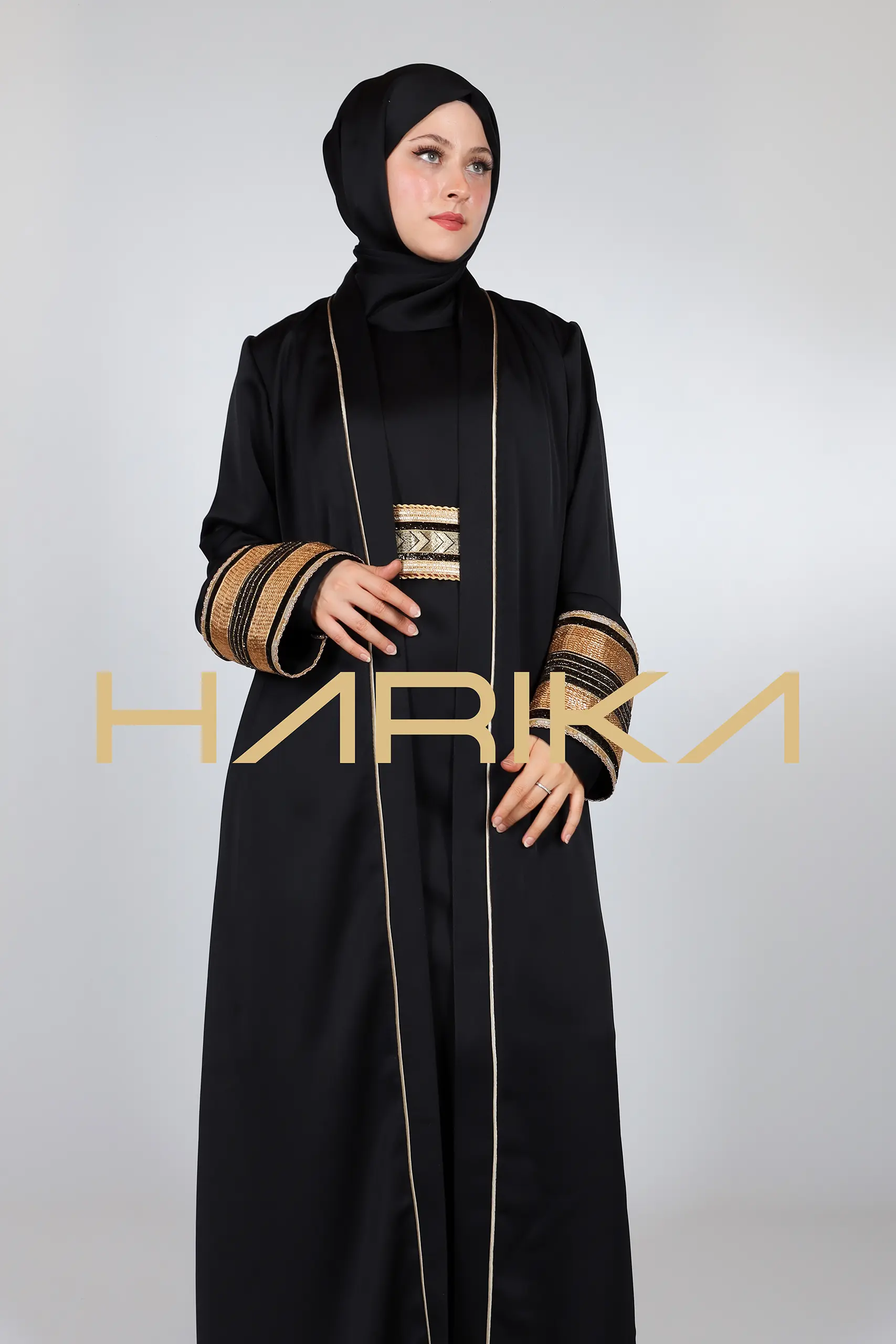 Black Gold Detailed Luxury Abaya - Traditional Elegance and Modern Design Meet (the dress is not included)