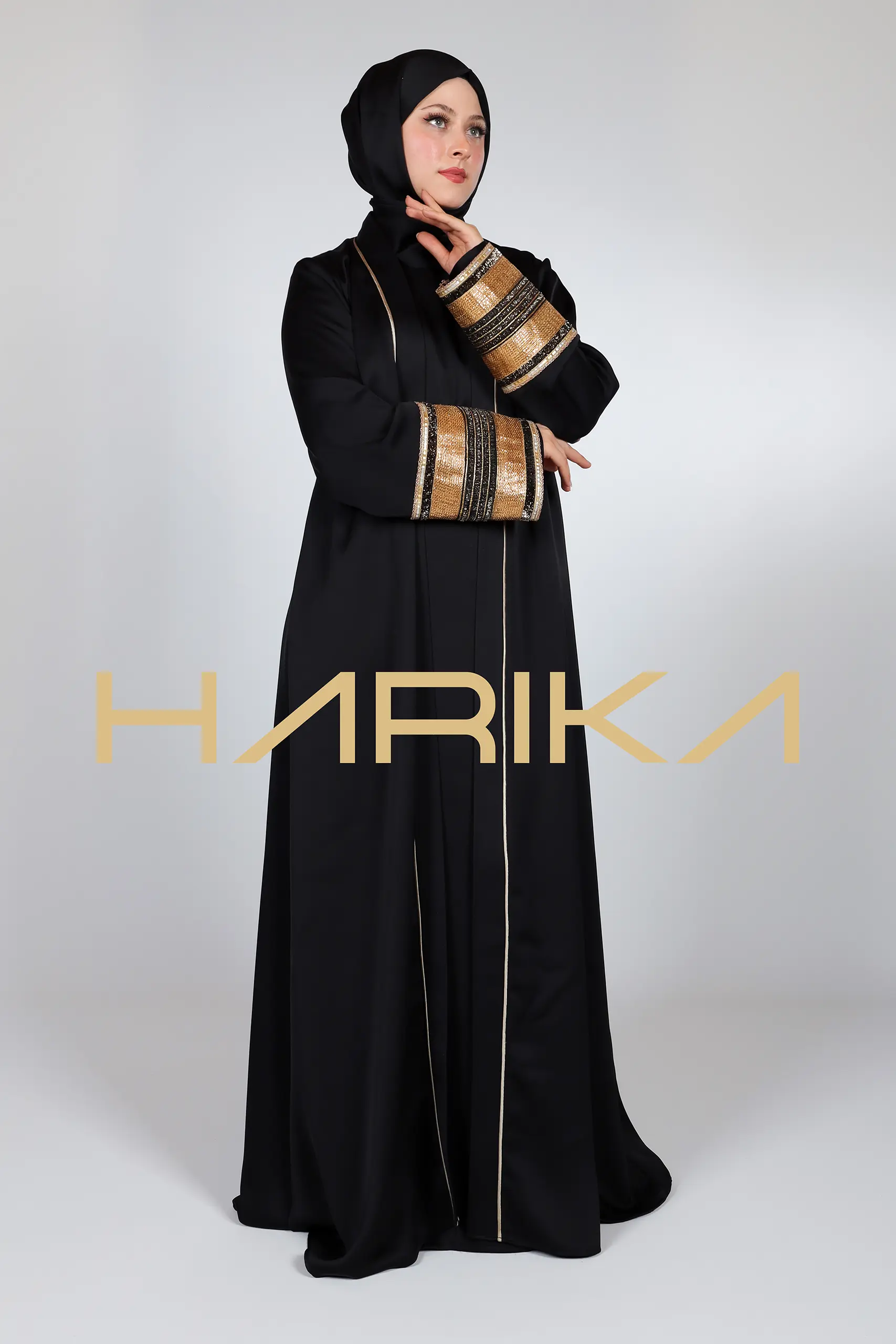 Black Gold Detailed Luxury Abaya - Traditional Elegance and Modern Design Meet (the dress is not included) - Image 3