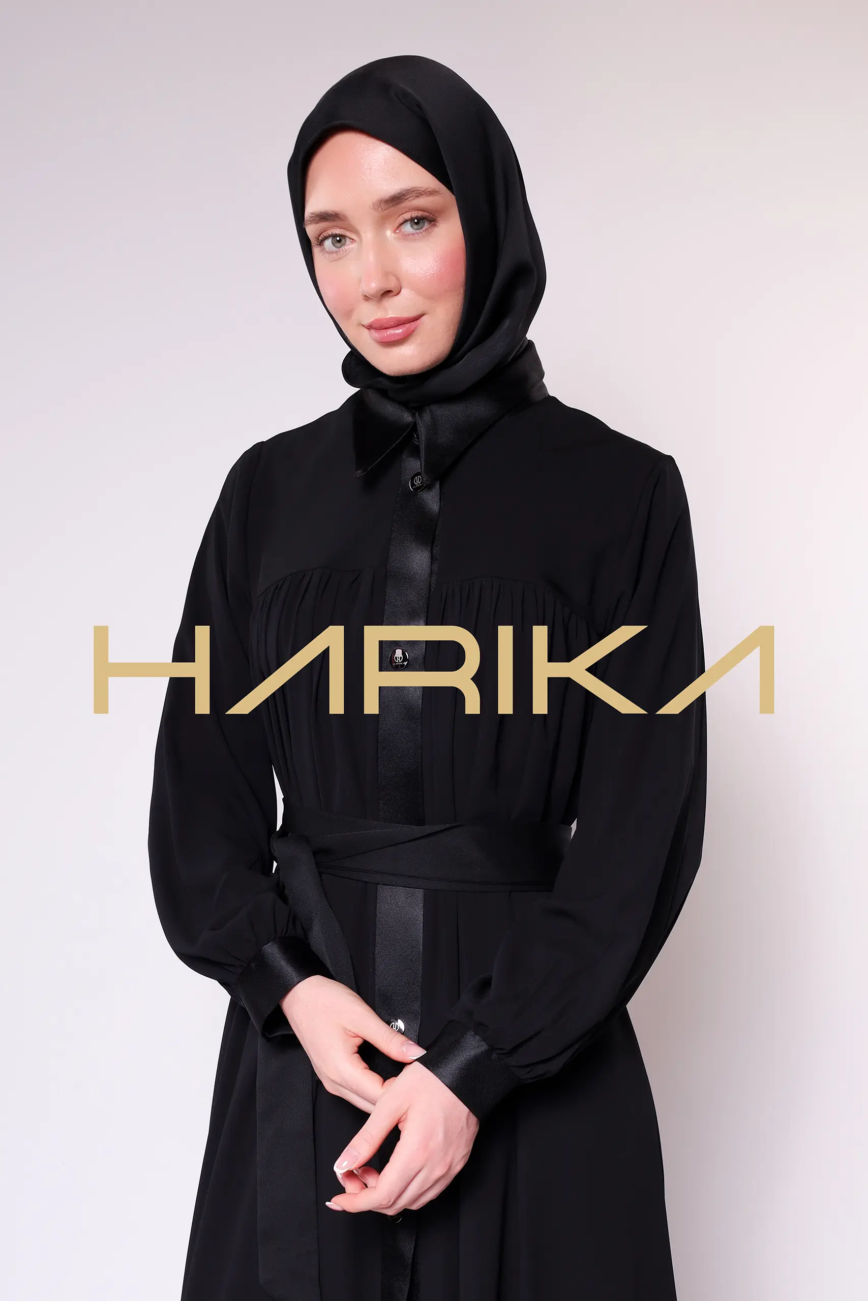 Satin Stripe Detailed Buttoned Black Long Abaya - Chic and Elegant Design - Image 5