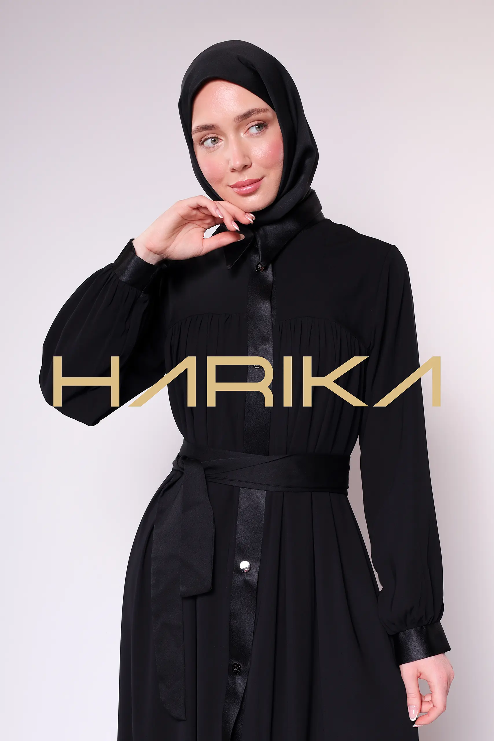Satin Stripe Detailed Buttoned Black Long Abaya - Chic and Elegant Design - Image 4