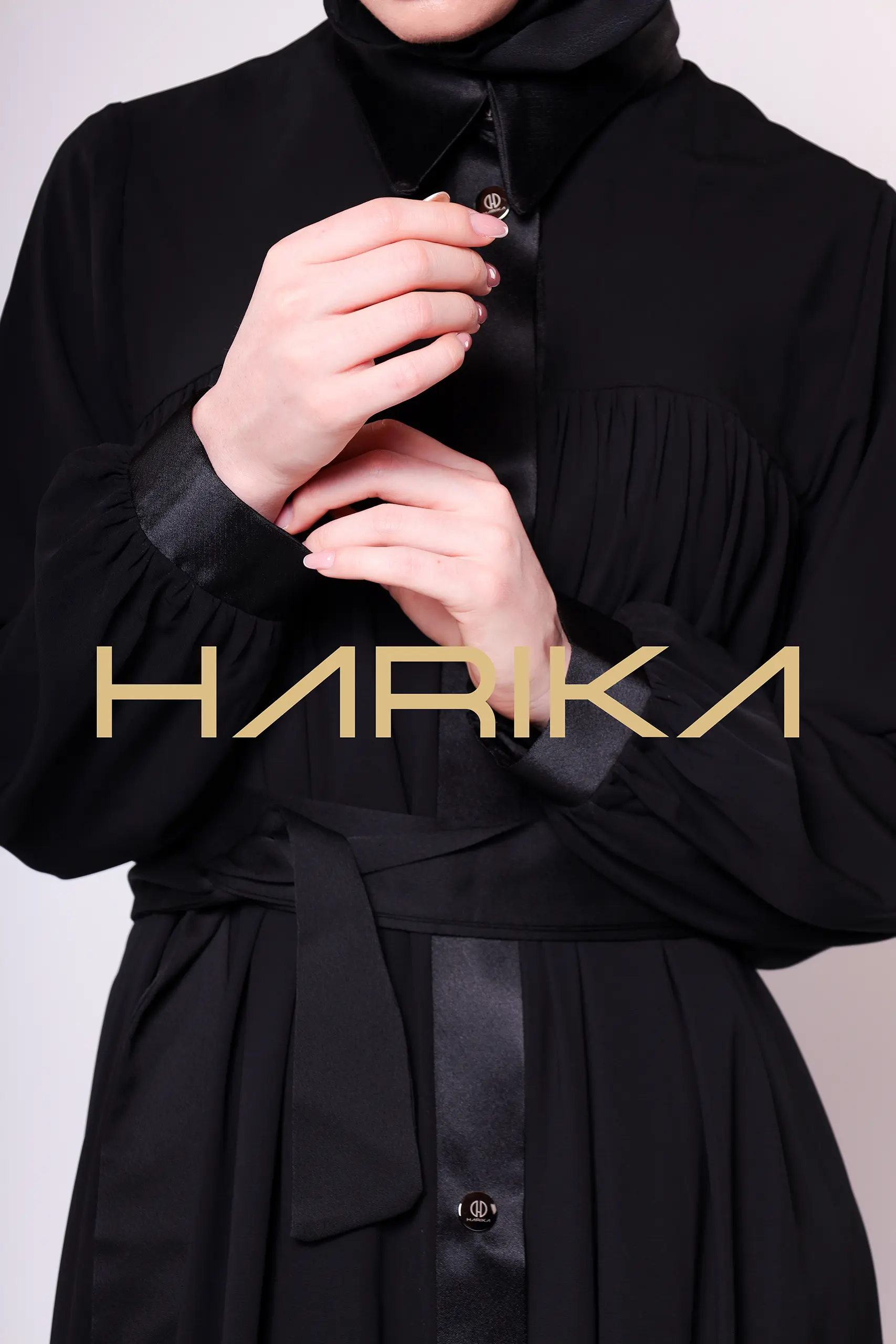 Satin Stripe Detailed Buttoned Black Long Abaya - Chic and Elegant Design - Image 3