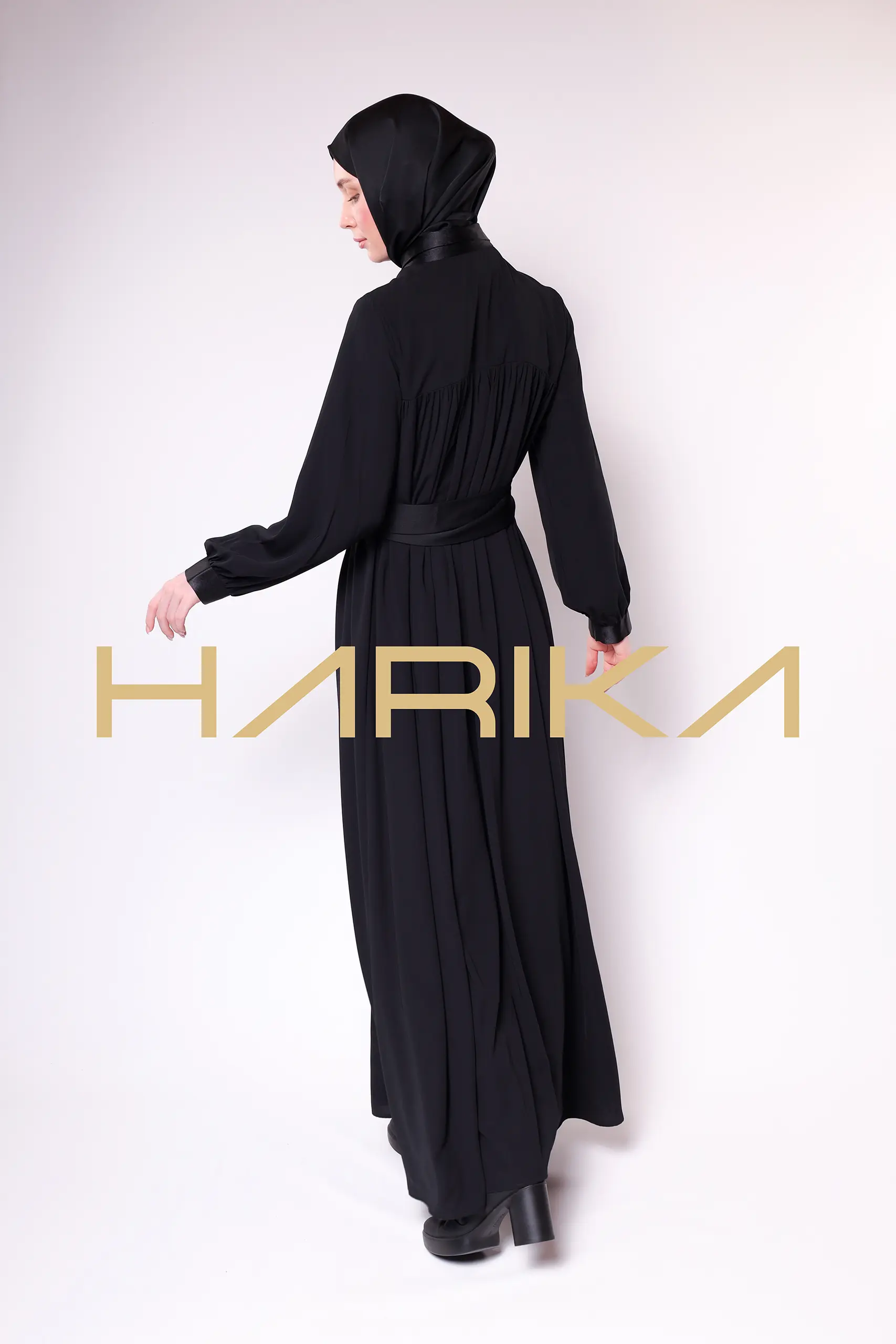 Satin Stripe Detailed Buttoned Black Long Abaya - Chic and Elegant Design - Image 12