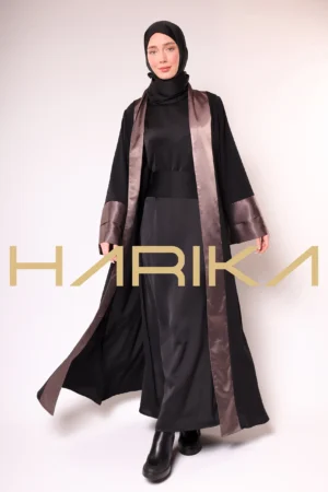 Elegant and Stylish Black and Brown Silk & Satin Detailed Abaya- Special Design (the dress is not included)