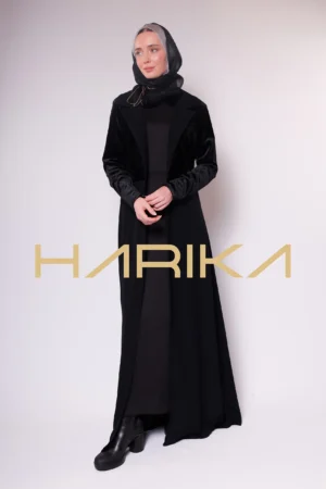 Long Black Abaya with Velvet Details