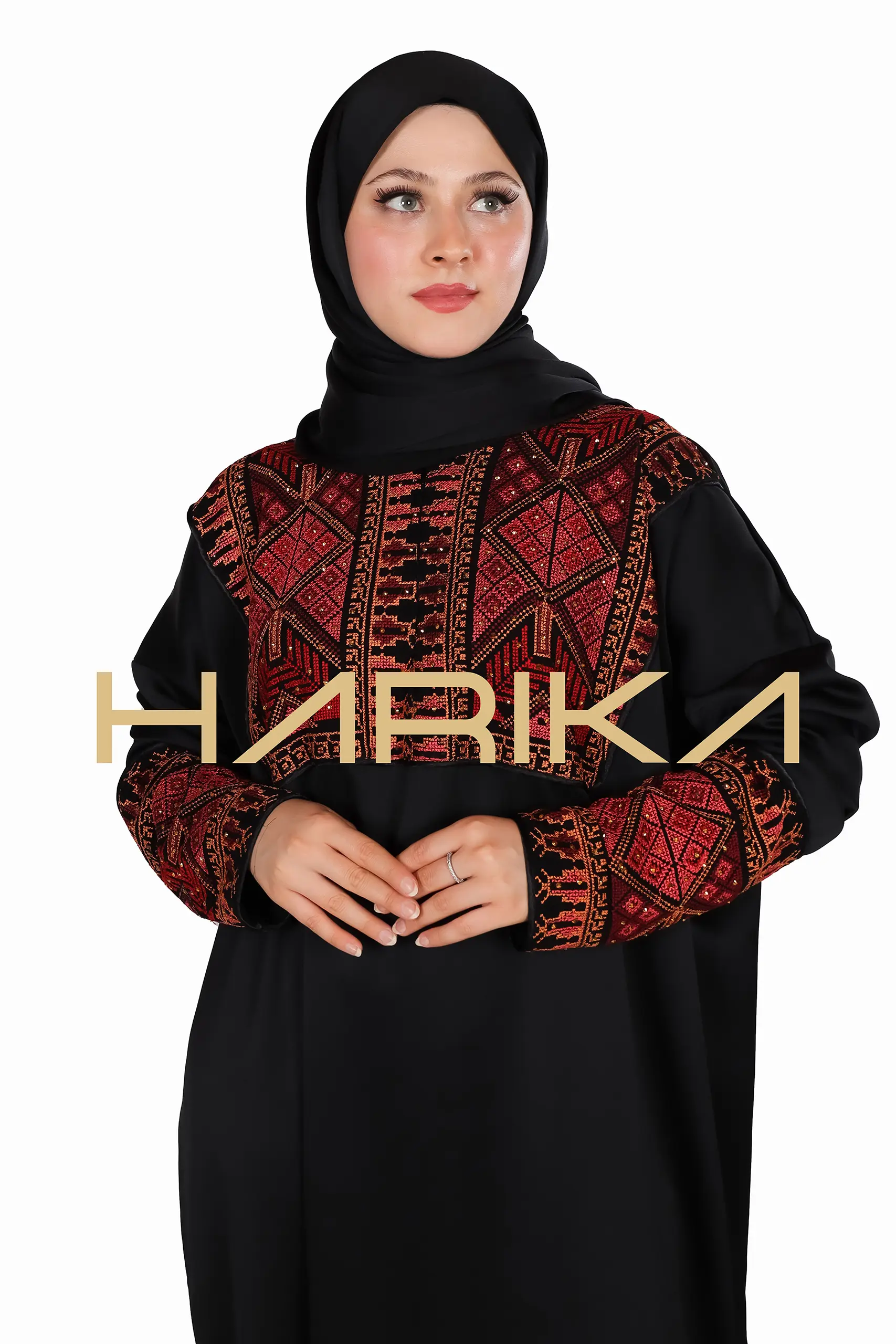 Islamic style prayer abaya with embellishments on the chest and sleeves - Image 9