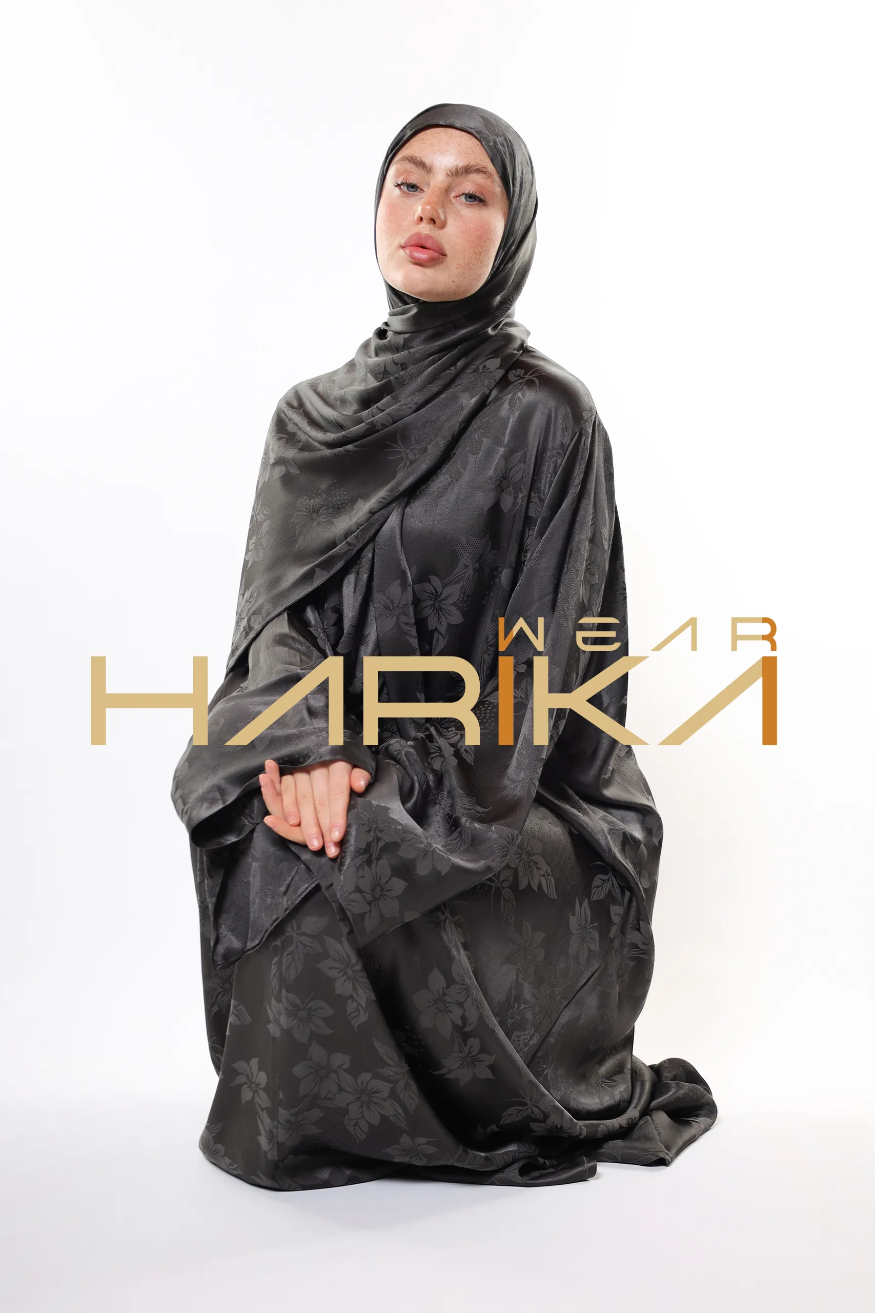 Royal Silk Prayer Dress – Silver Elegance and Sparkle with Floral Patterns (Shawl Gift) - Image 11