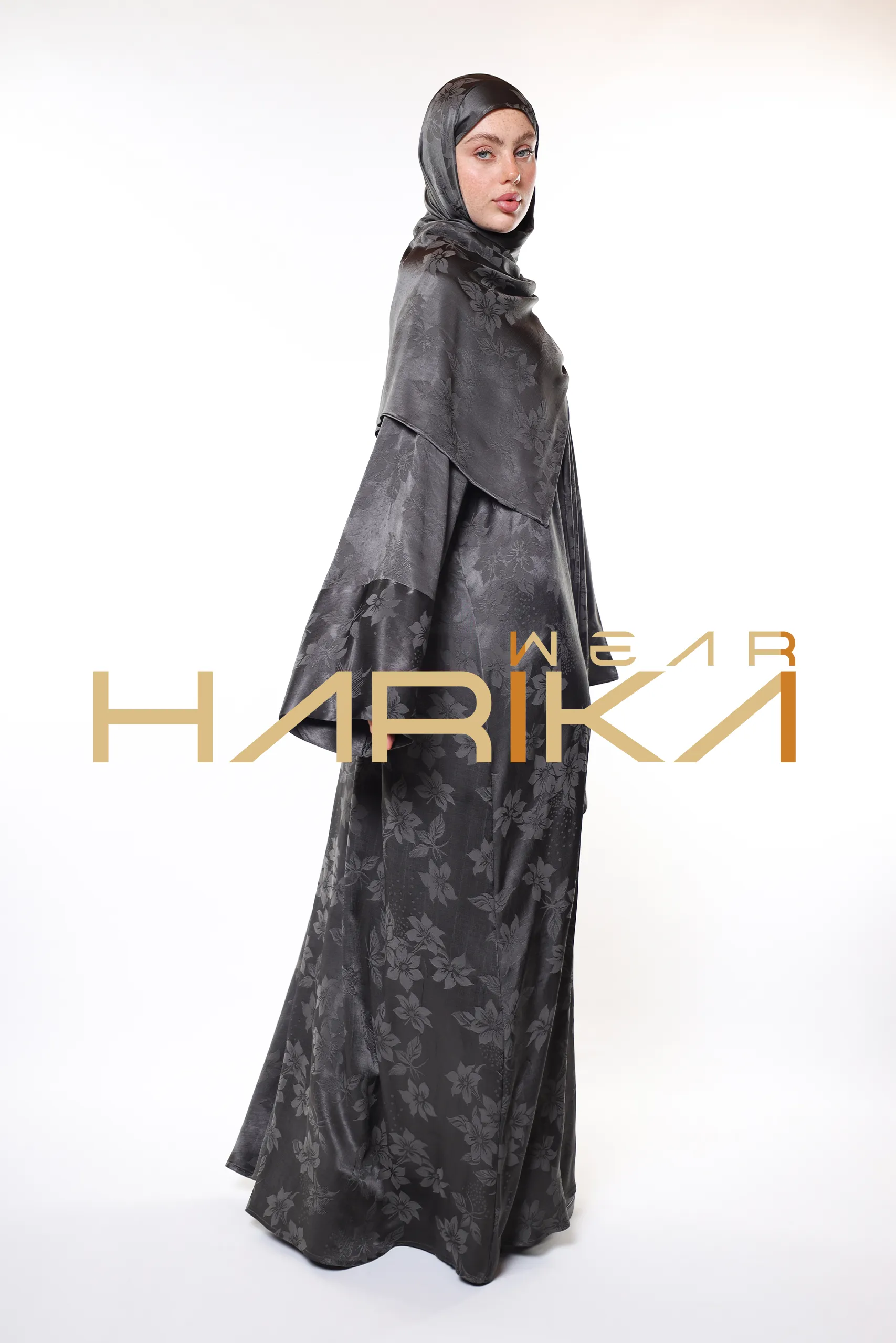 Royal Silk Prayer Dress – Silver Elegance and Sparkle with Floral Patterns (Shawl Gift) - Image 12