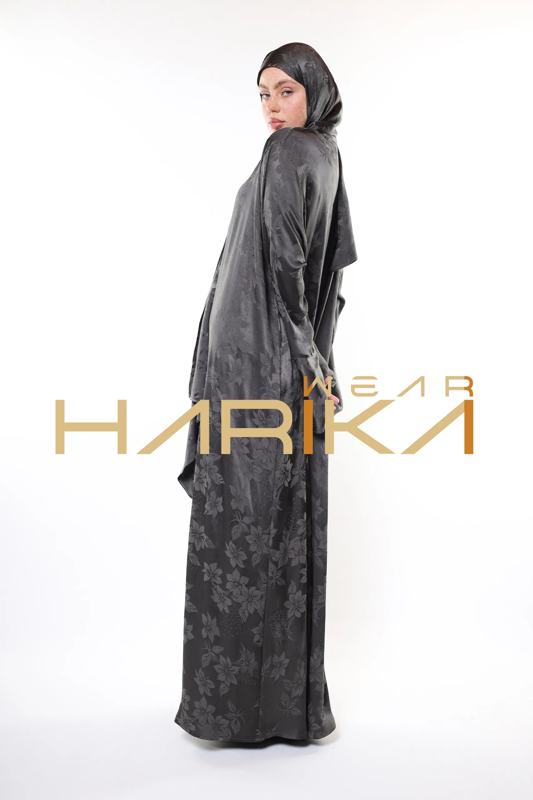 Royal Silk Prayer Dress – Silver Elegance and Sparkle with Floral Patterns (Shawl Gift) - Image 14