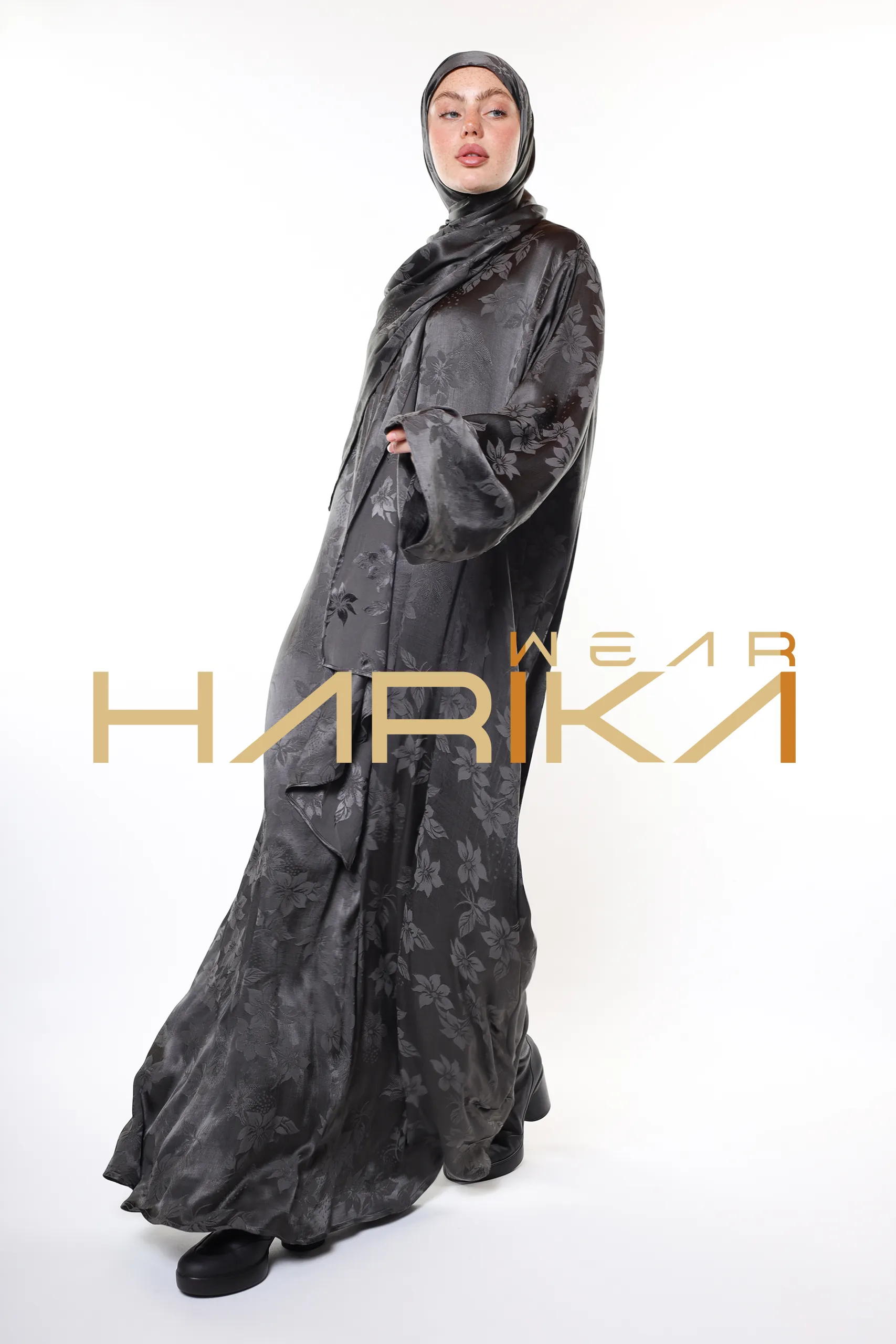 Royal Silk Prayer Dress – Silver Elegance and Sparkle with Floral Patterns (Shawl Gift) - Image 15