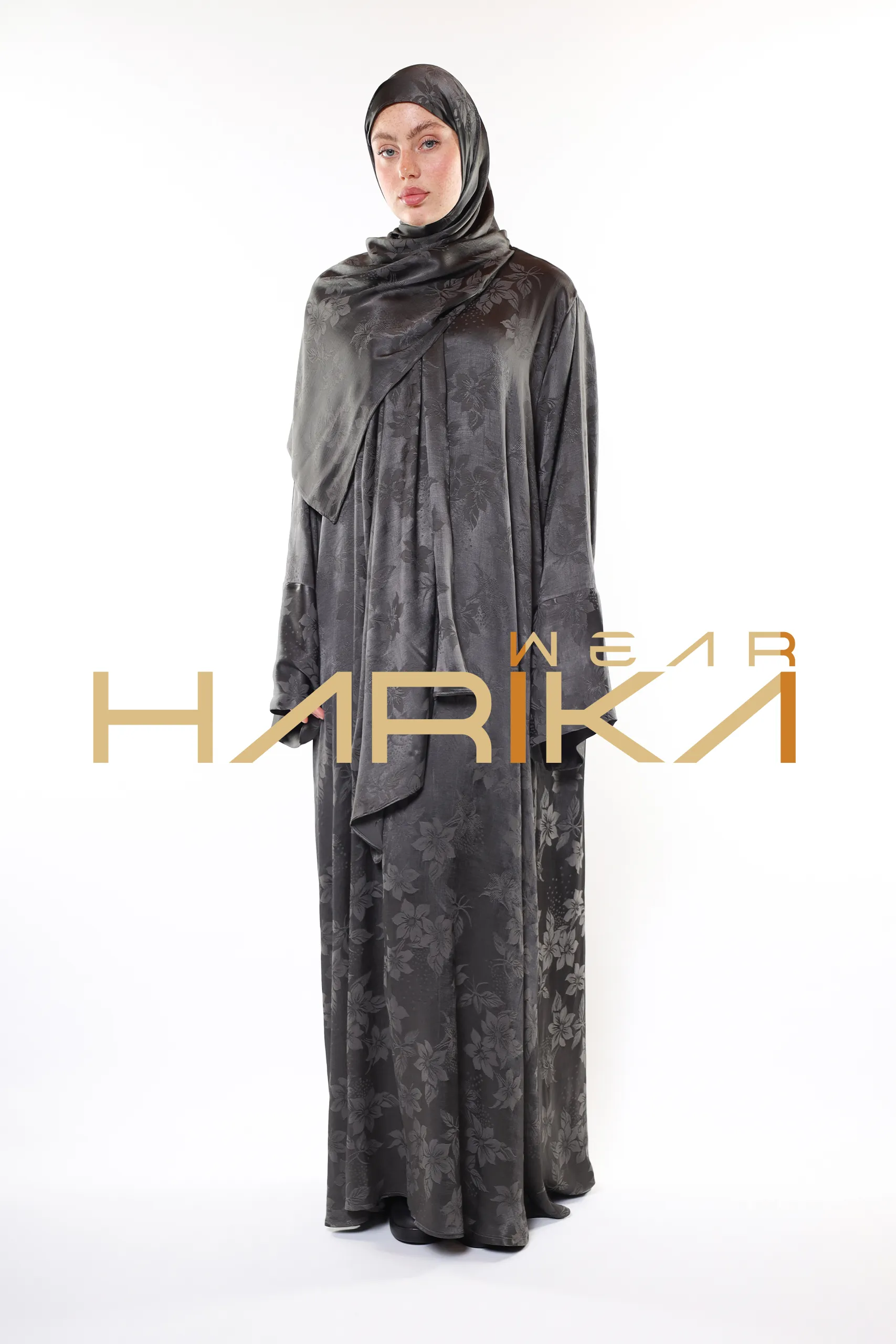 Royal Silk Prayer Dress – Silver Elegance and Sparkle with Floral Patterns (Shawl Gift) - Image 4