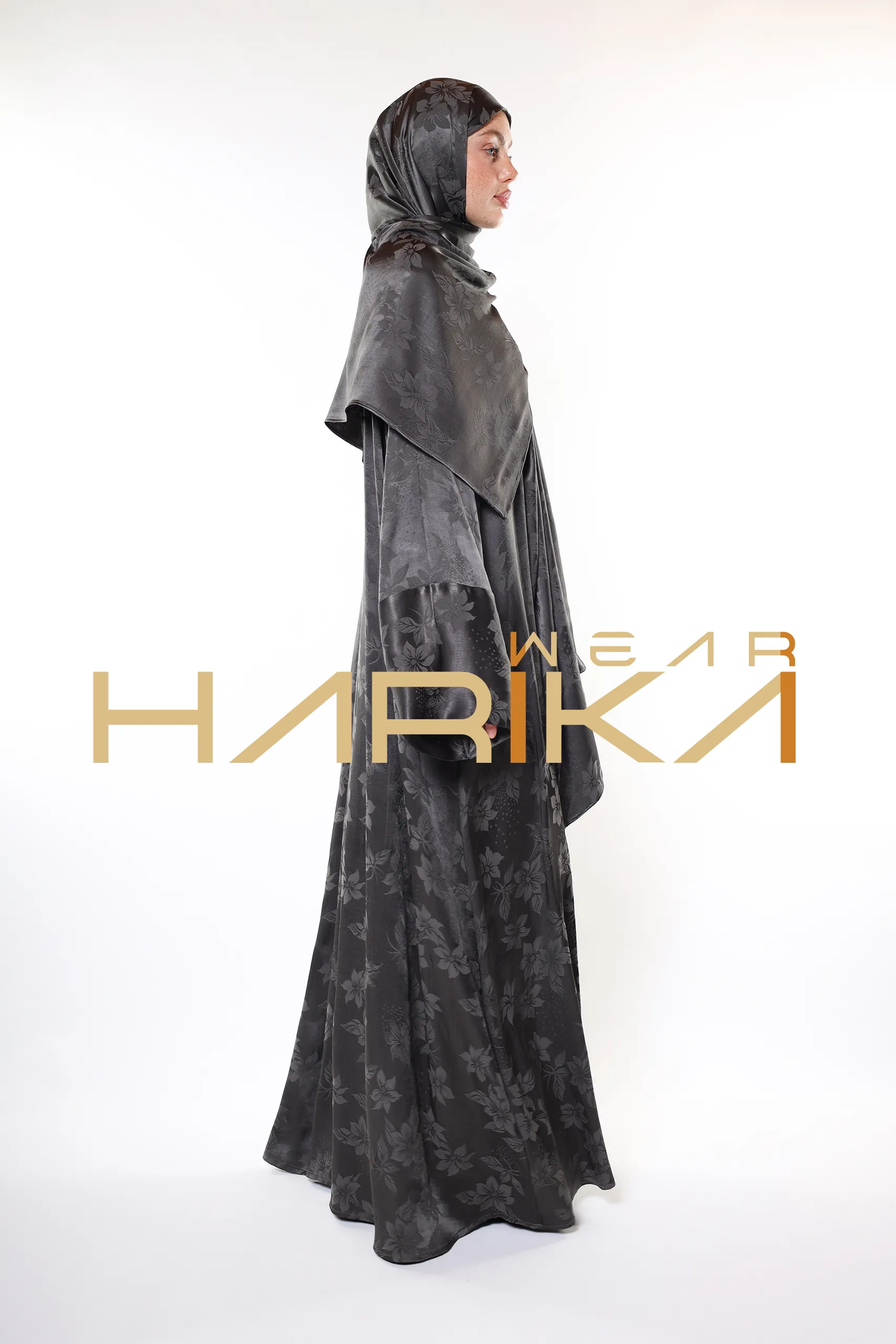 Royal Silk Prayer Dress – Silver Elegance and Sparkle with Floral Patterns (Shawl Gift) - Image 2
