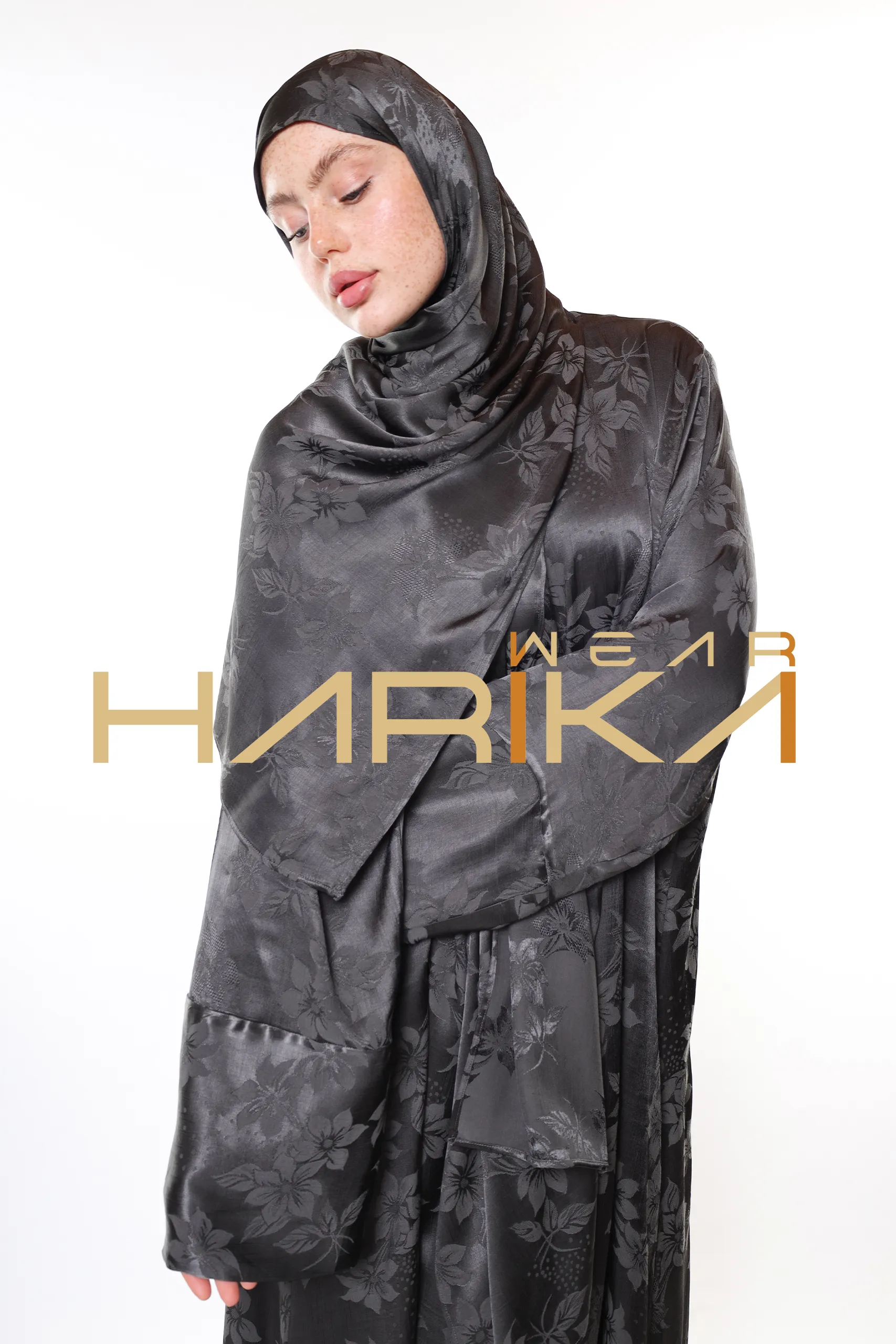 Royal Silk Prayer Dress – Silver Elegance and Sparkle with Floral Patterns (Shawl Gift) - Image 6