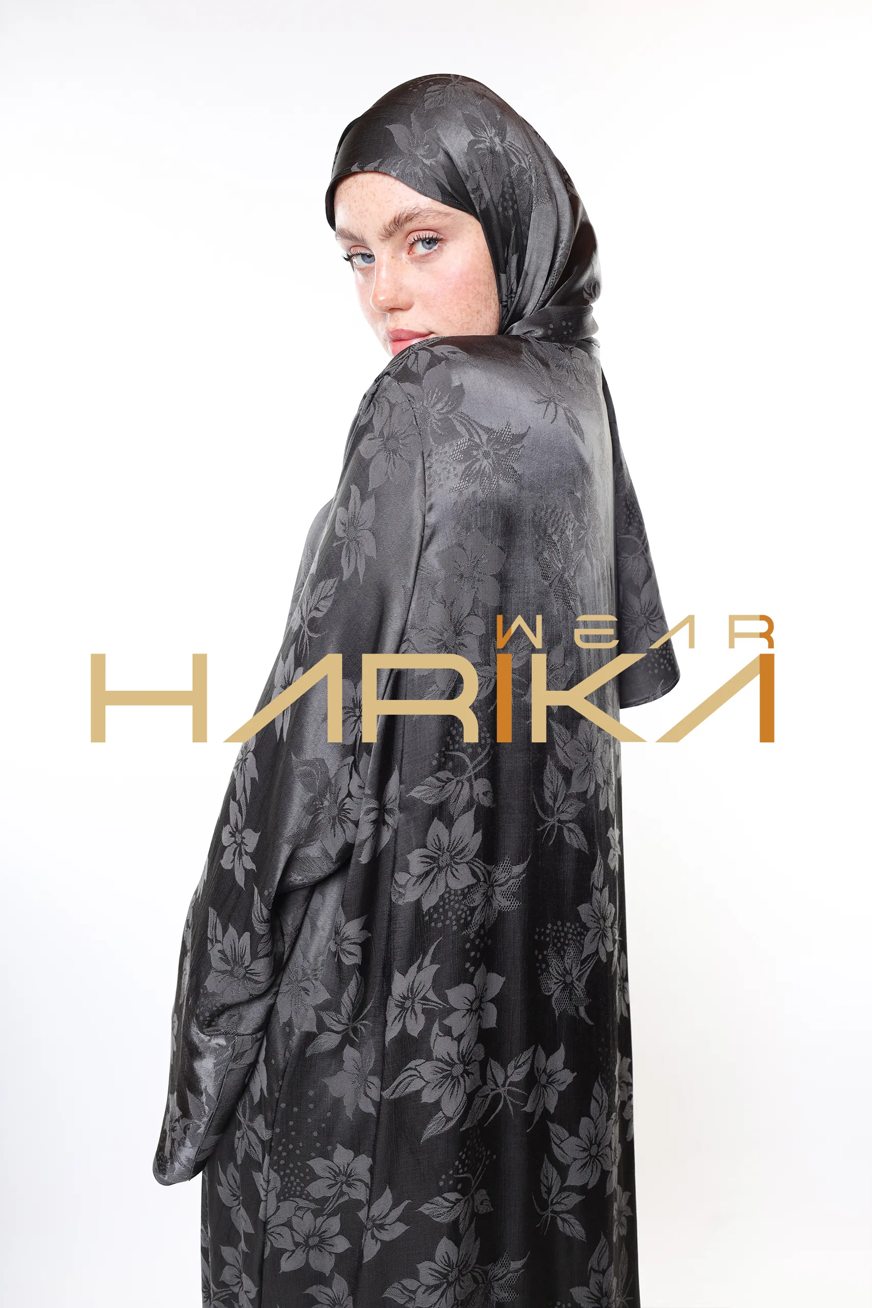 Royal Silk Prayer Dress – Silver Elegance and Sparkle with Floral Patterns (Shawl Gift) - Image 7