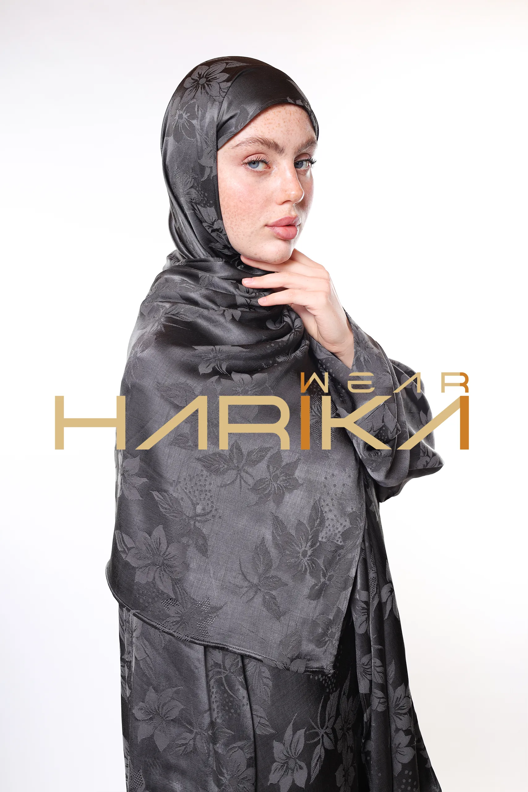Royal Silk Prayer Dress – Silver Elegance and Sparkle with Floral Patterns (Shawl Gift) - Image 8