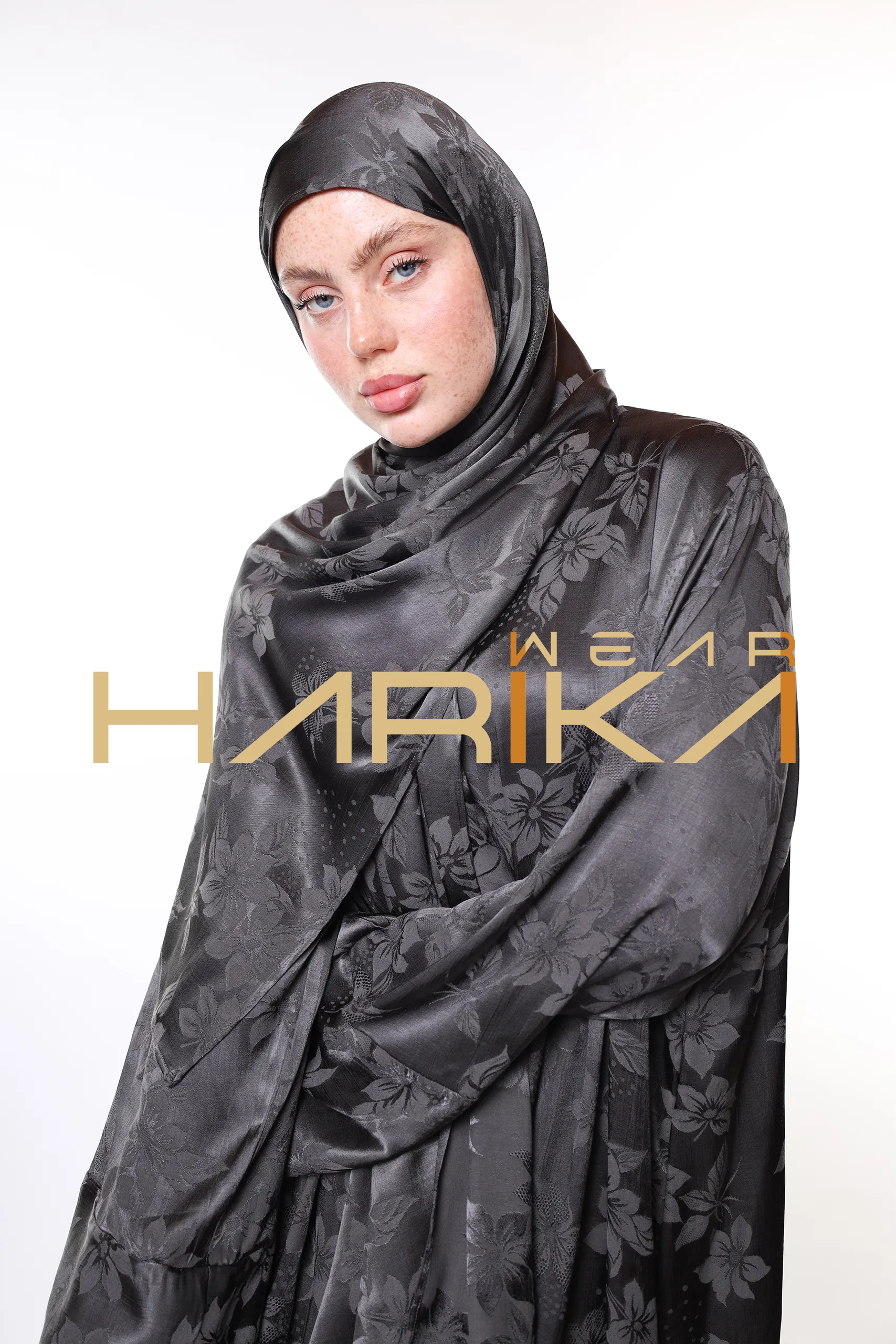 Royal Silk Prayer Dress – Silver Elegance and Sparkle with Floral Patterns (Shawl Gift) - Image 10