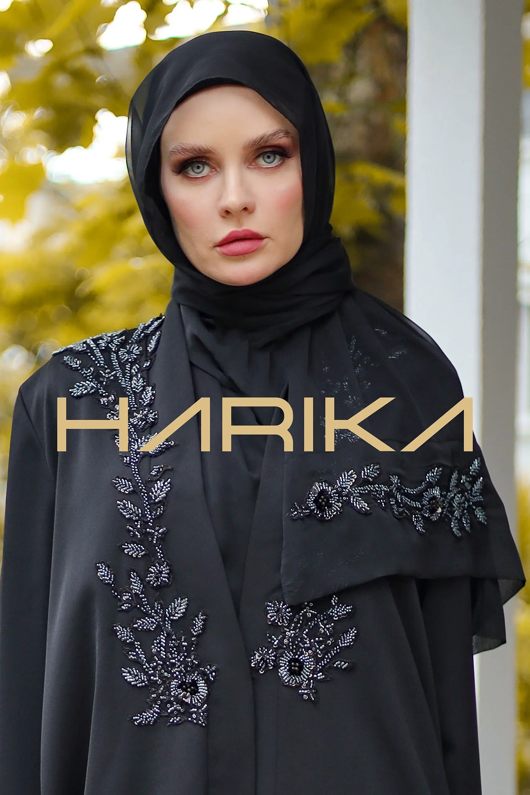 Black chiffon shawl with hand-made crystal details - Image 4