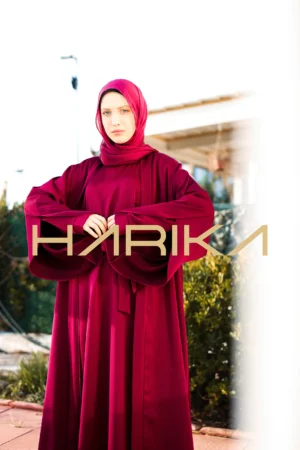 Dark Fuchsia Silk Crepe Abaya Set