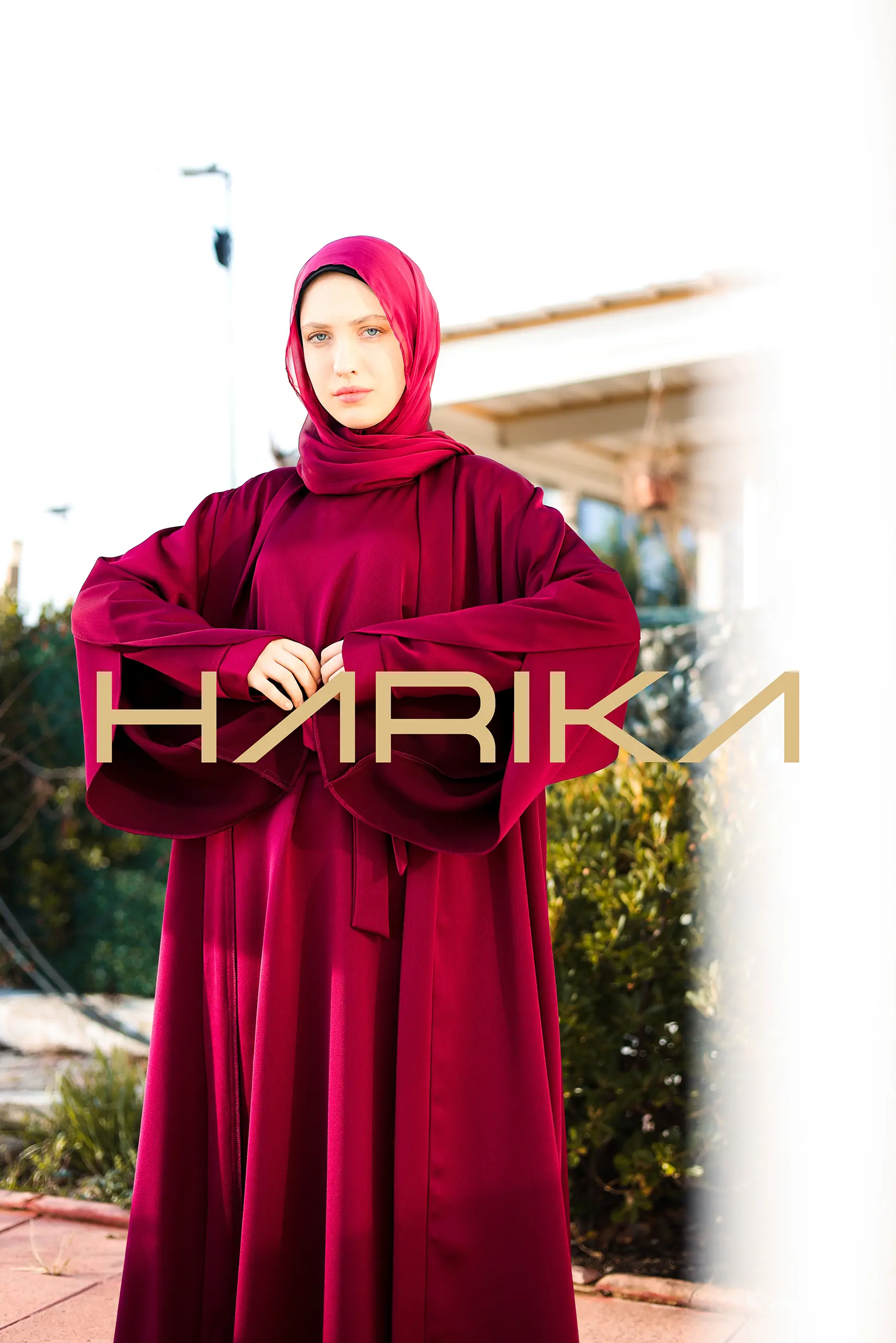 Dark Fuchsia Silk Crepe Abaya Set