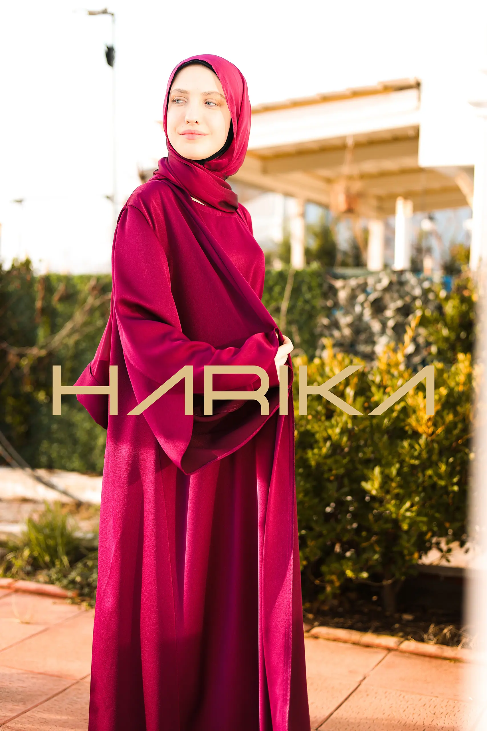 Dark Fuchsia Silk Crepe Abaya Set - Image 7