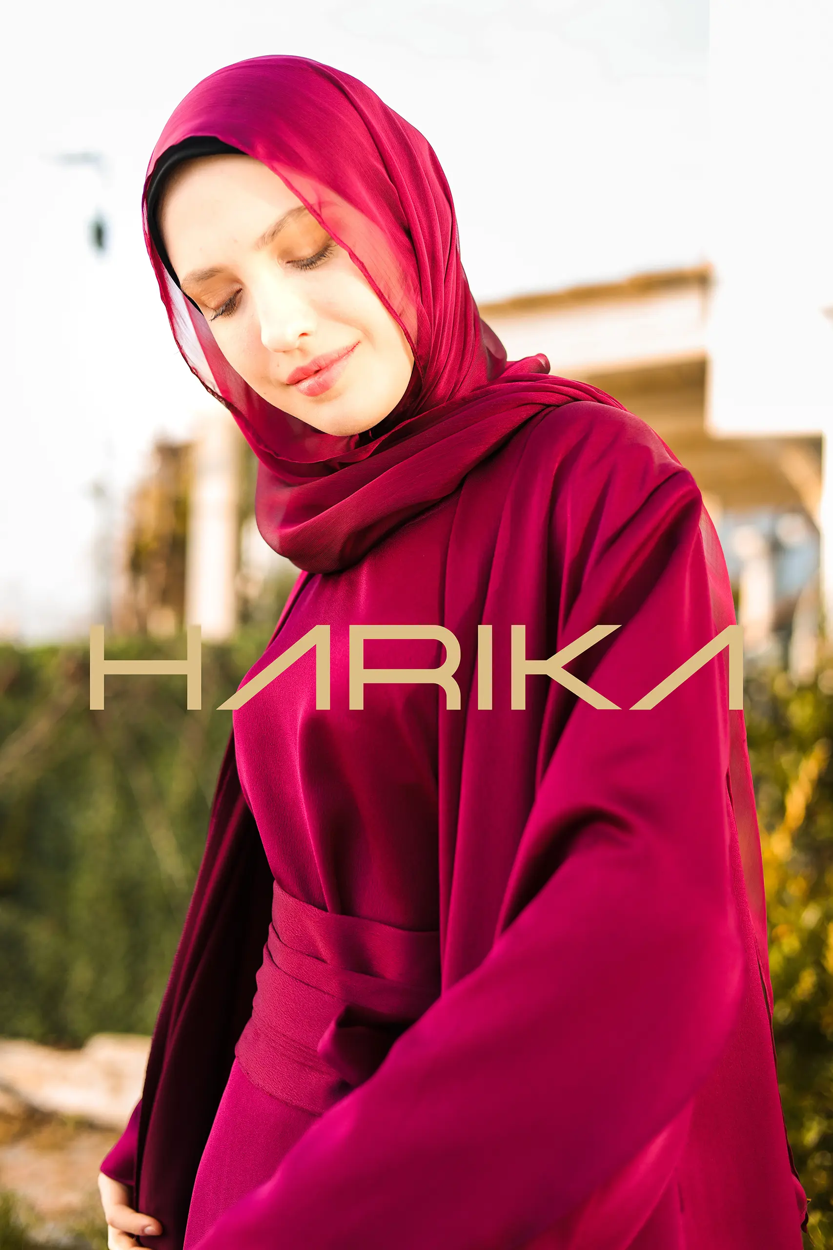 Dark Fuchsia Silk Crepe Abaya Set - Image 6