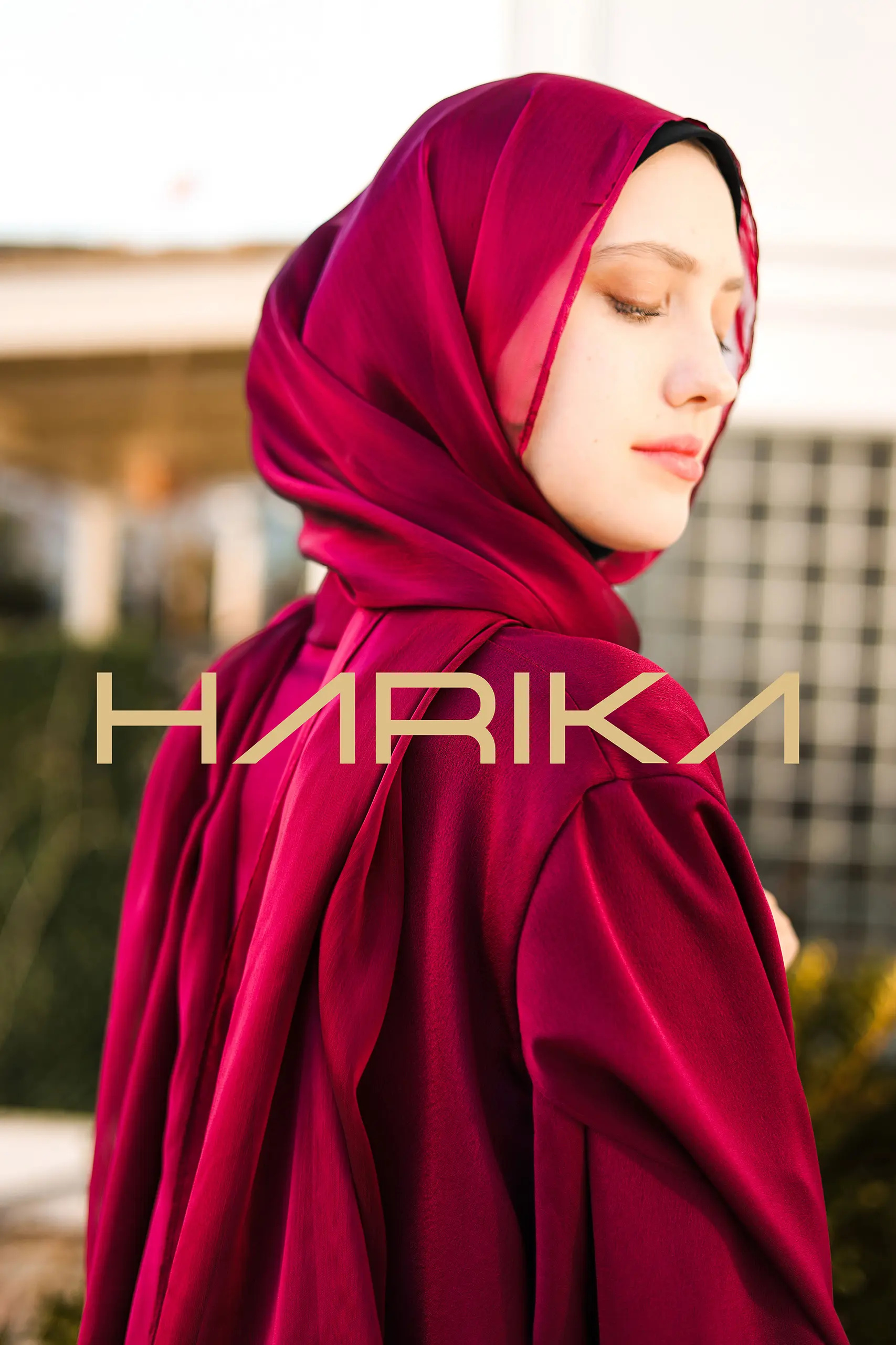 Dark Fuchsia Silk Crepe Abaya Set - Image 2