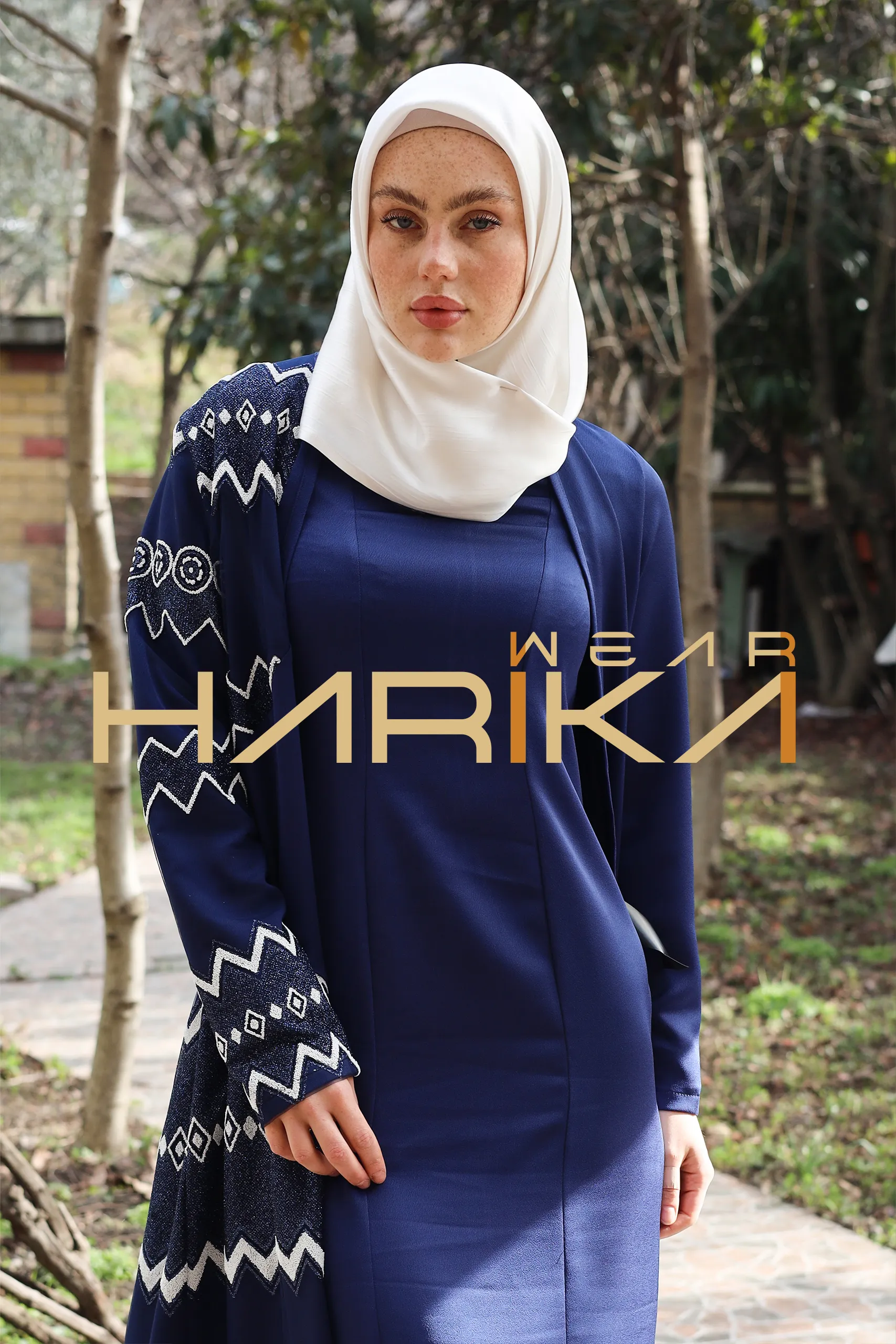 Evening Star Royal Embroidered Navy Blue 3 Piece Abaya Set (Abaya-dress and a belt) - Image 7