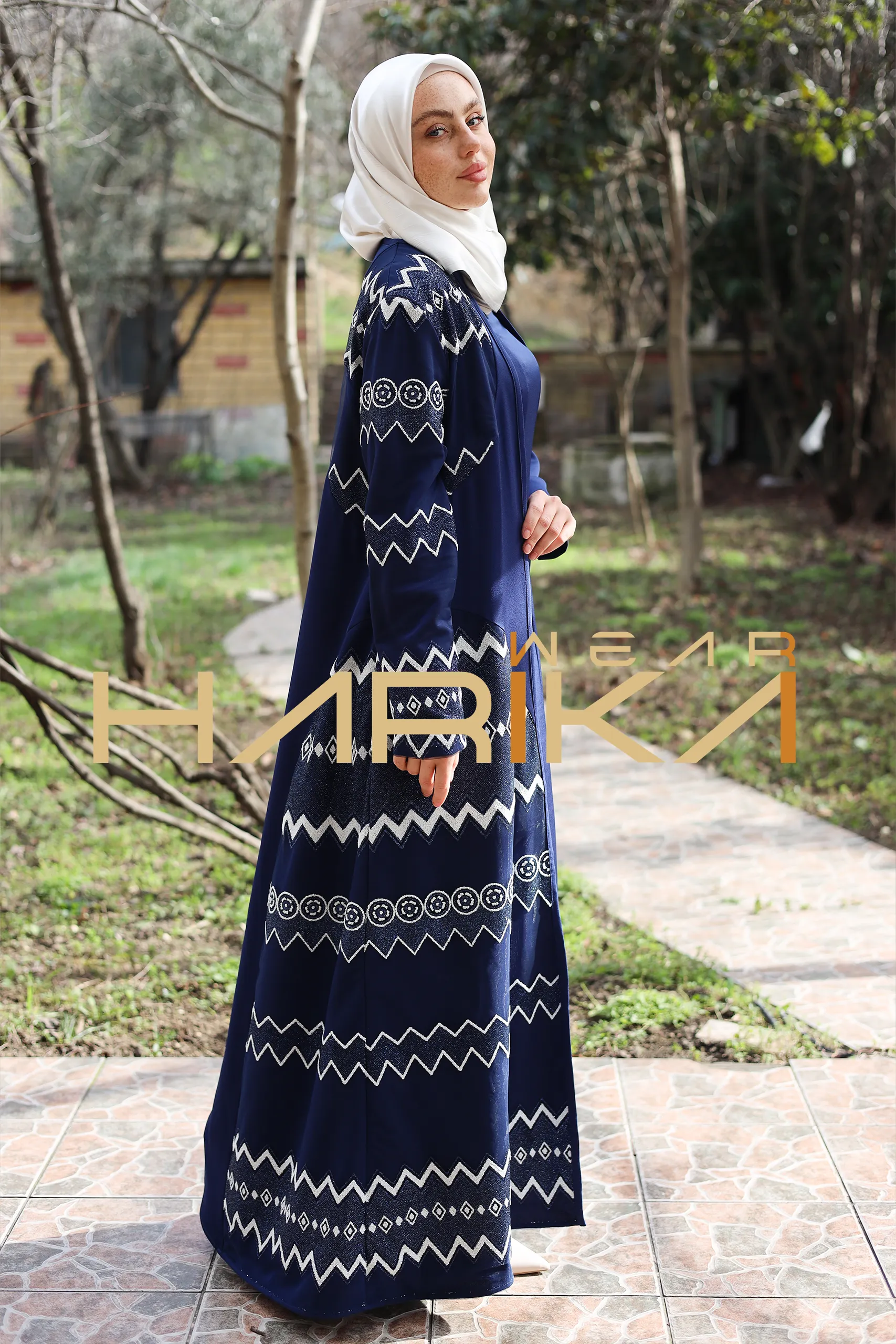 Evening Star Royal Embroidered Navy Blue 3 Piece Abaya Set (Abaya-dress and a belt) - Image 10