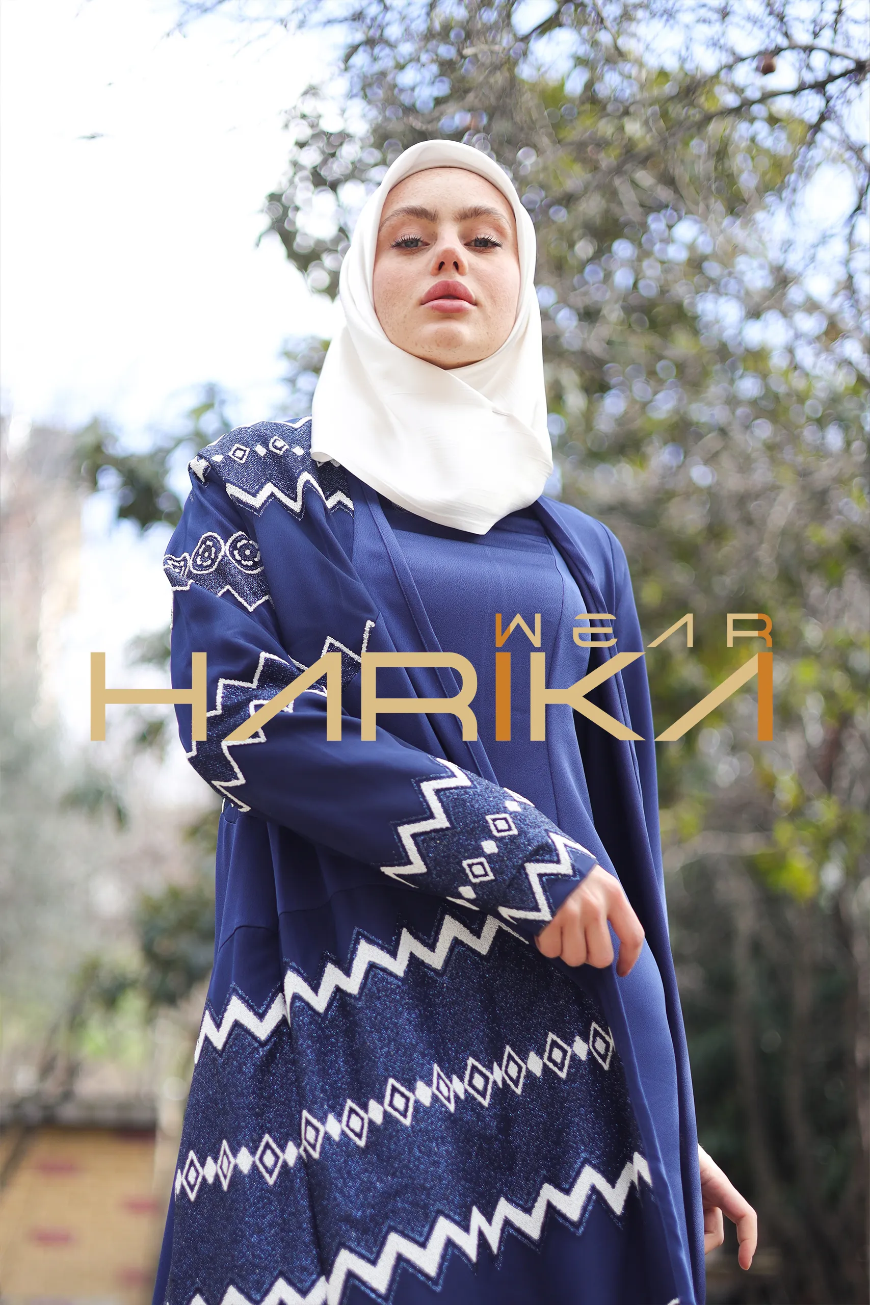 Evening Star Royal Embroidered Navy Blue 3 Piece Abaya Set (Abaya-dress and a belt) - Image 9