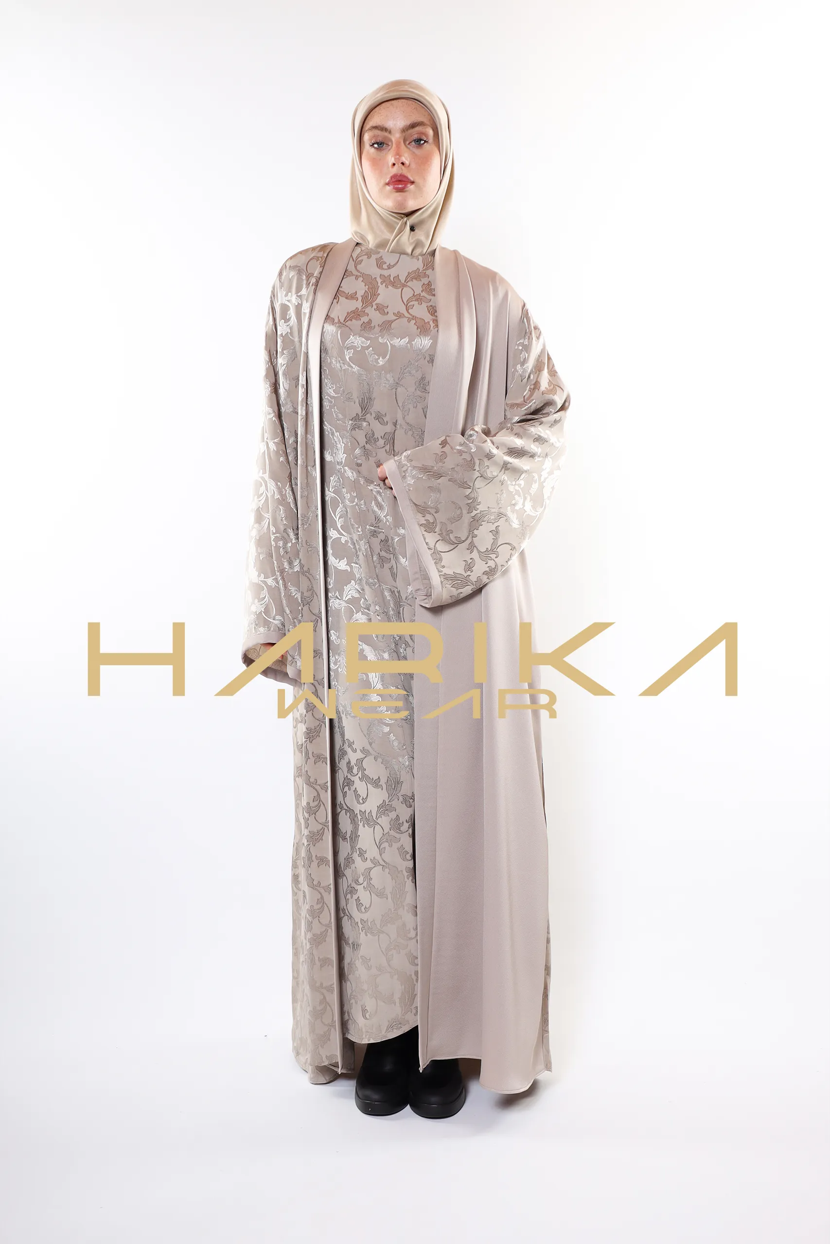 Beige Premium Jessica silk Abaya(Only abaya) - Image 3