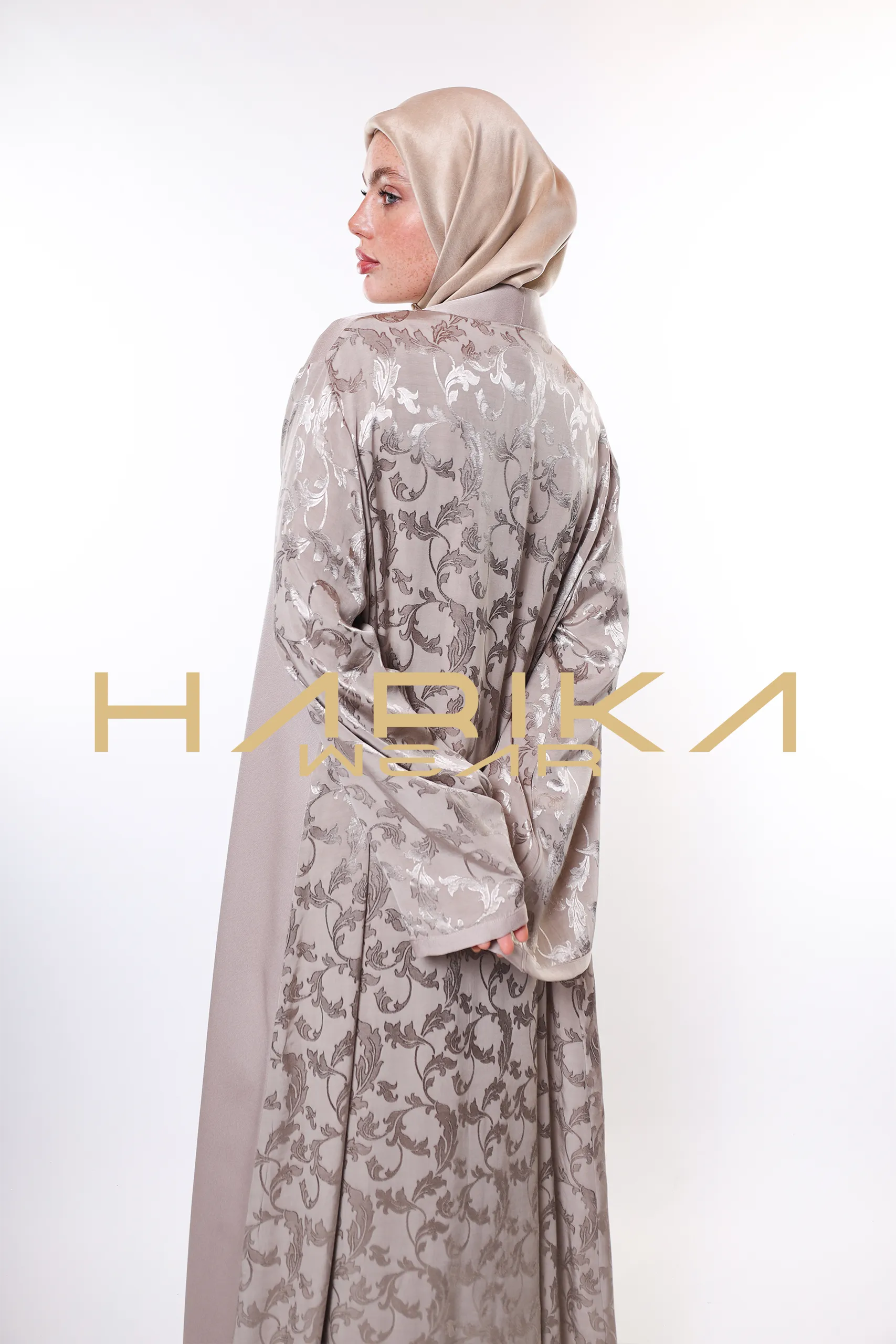 Beige Premium Jessica silk Abaya(Only abaya) - Image 4
