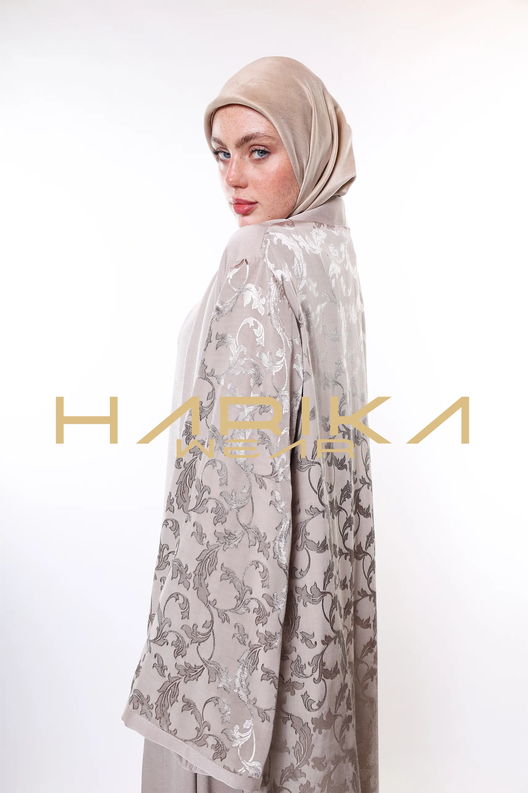 Beige Premium Jessica silk Abaya(Only abaya) - Image 5