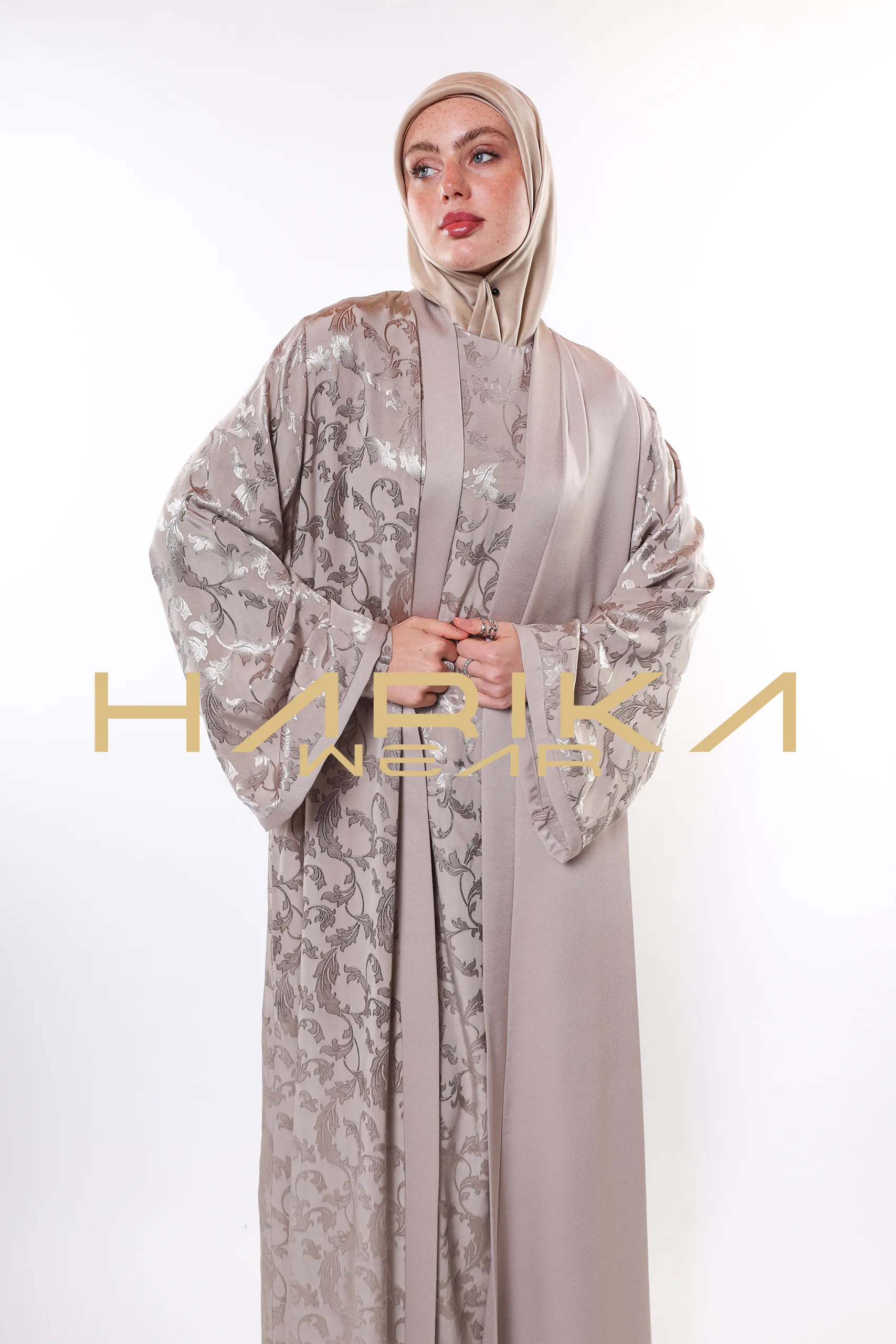 Beige Premium Jessica silk Abaya(Only abaya) - Image 2