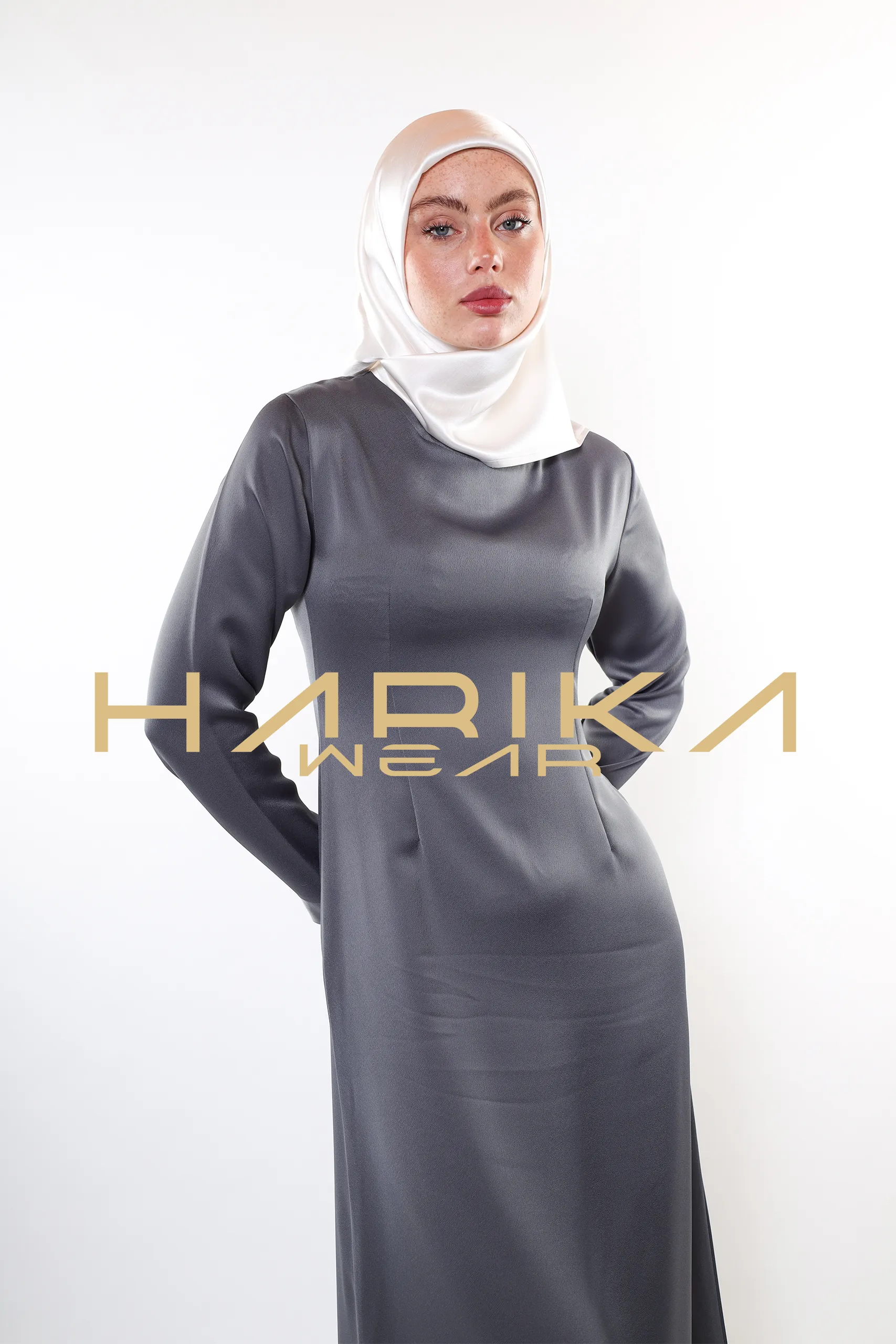 Elegant Crystals Embroidered Grey Abaya Set - Image 23