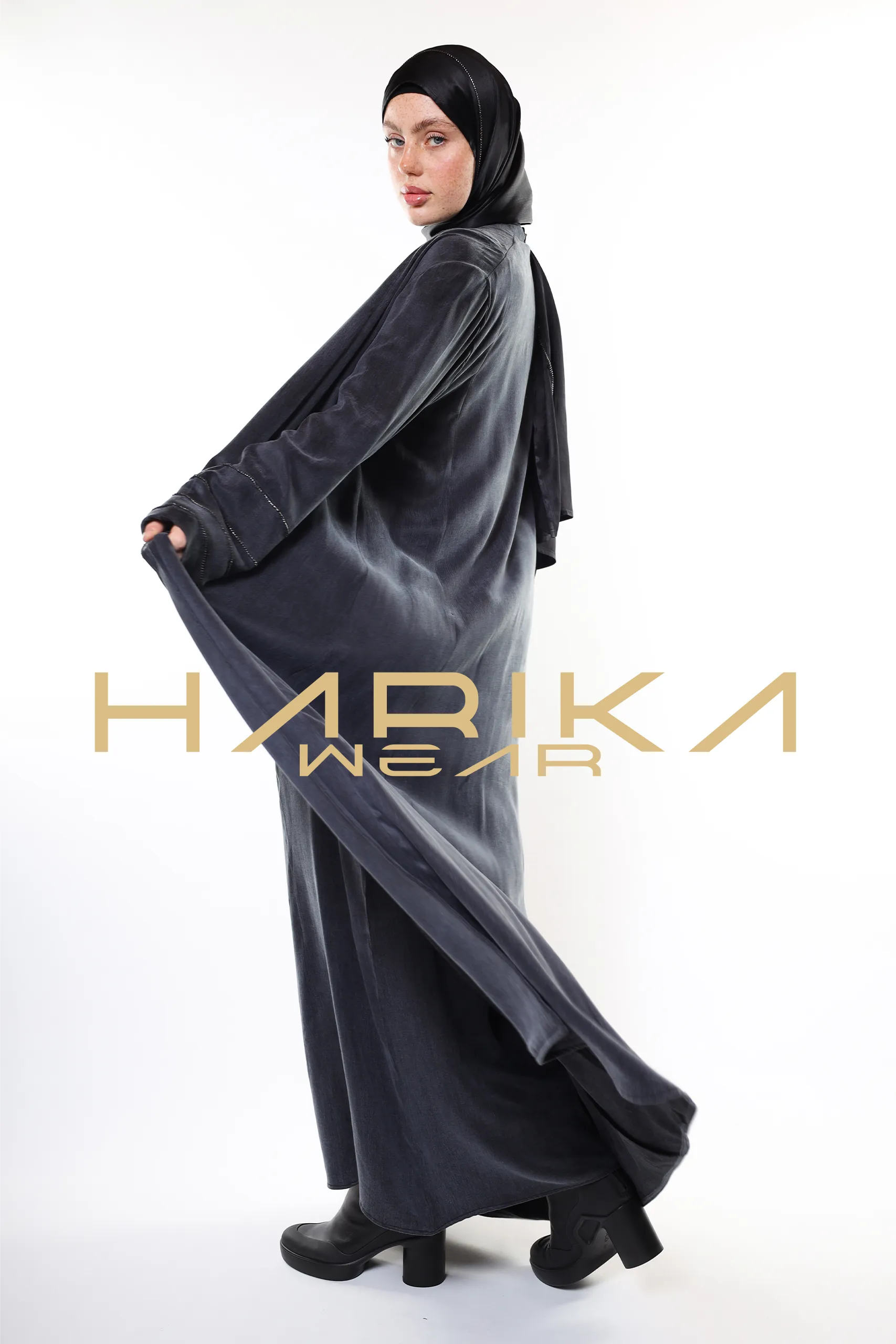 Black Cobra Fabric Abaya – Elegant and Comfortable Modest Outfit - Image 3