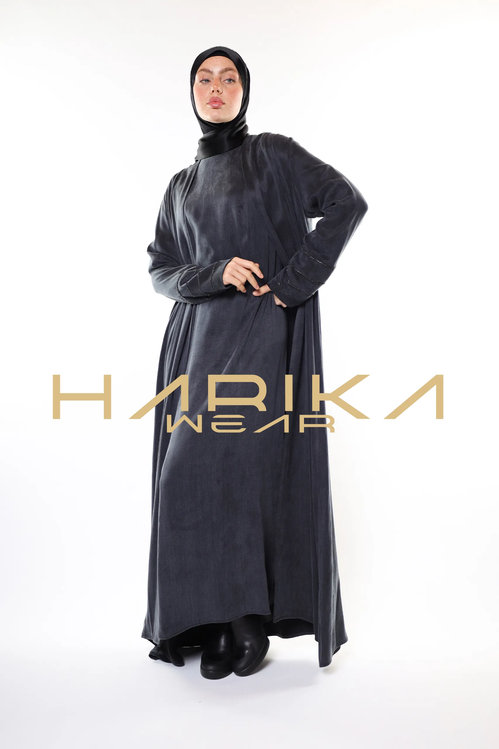 Black Cobra Fabric Abaya – Elegant and Comfortable Modest Outfit - Image 10